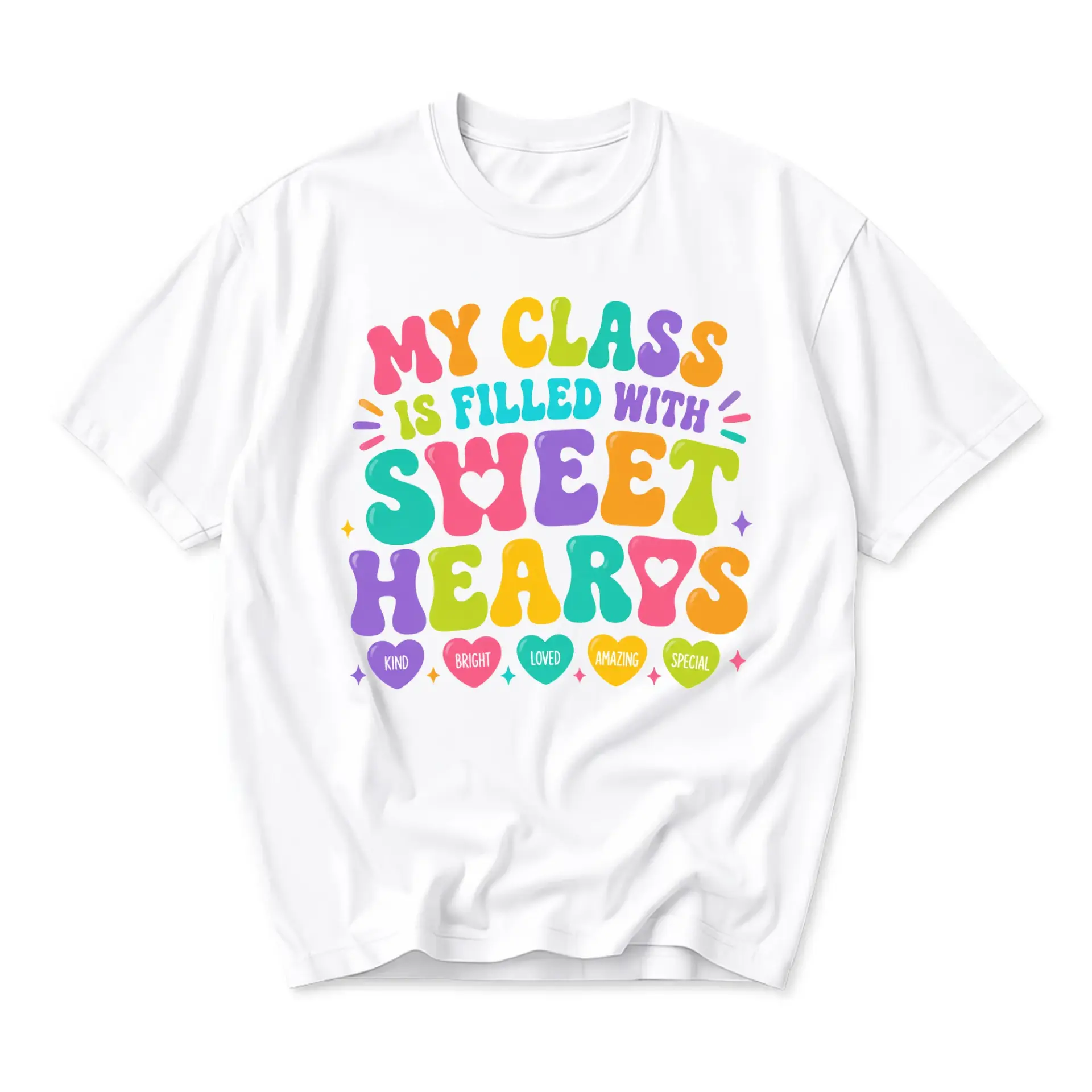 Graphic Tee My Class Is Filled with Sweet Hearts Unisex Crew Neck Casual Everyday Short Sleeve Cotton Blend T-Shirt