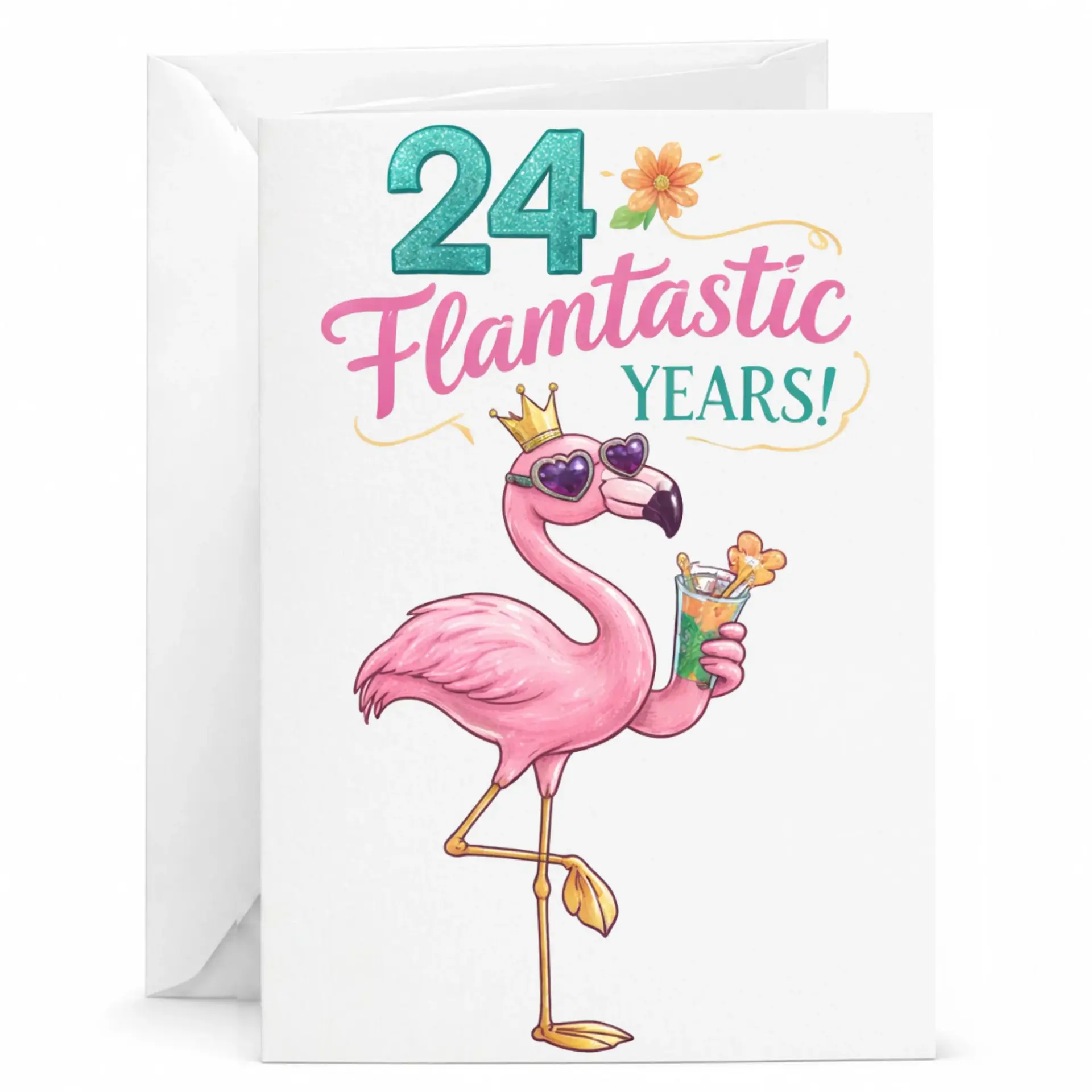 Birthday Card 24 Flamtastic Years Flamingo Greeting Card with Envelope for Birthday Celebration and Milestone Party