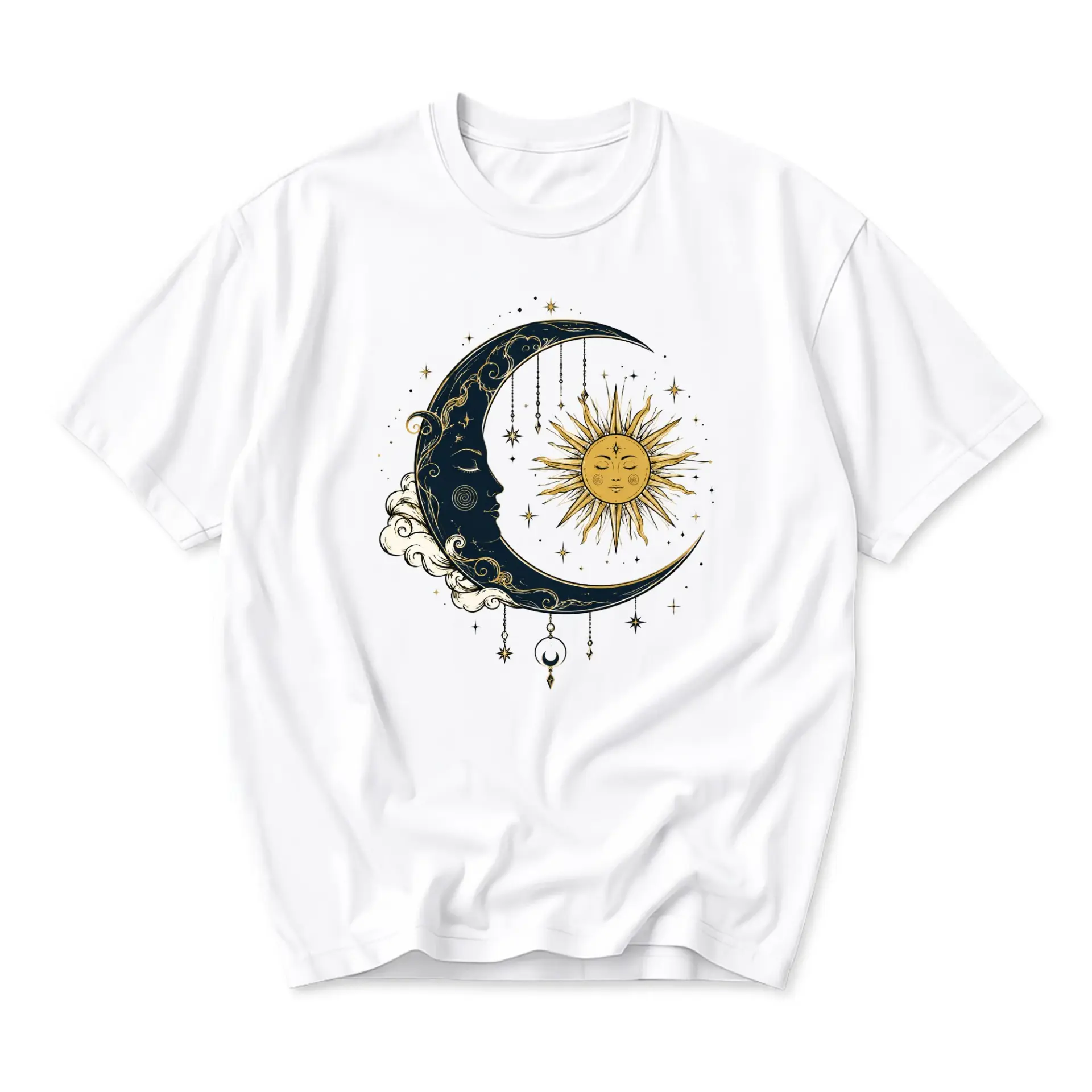 T-shirt Celestial Sun and Moon Graphic Tee for Adults Soft Cotton Unisex Casual Crew Neck Comfortable Everyday Apparel