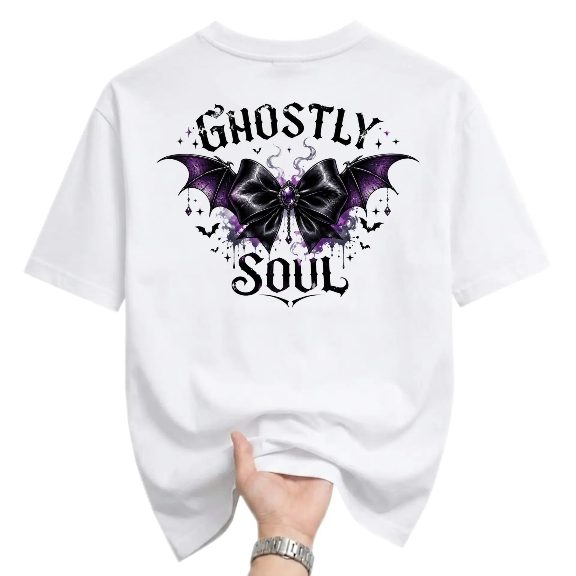 Graphic Tee Ghostly Soul Gothic Bat Bow Print Unisex Cotton Crew Neck Casual Short Sleeve Everyday Apparel