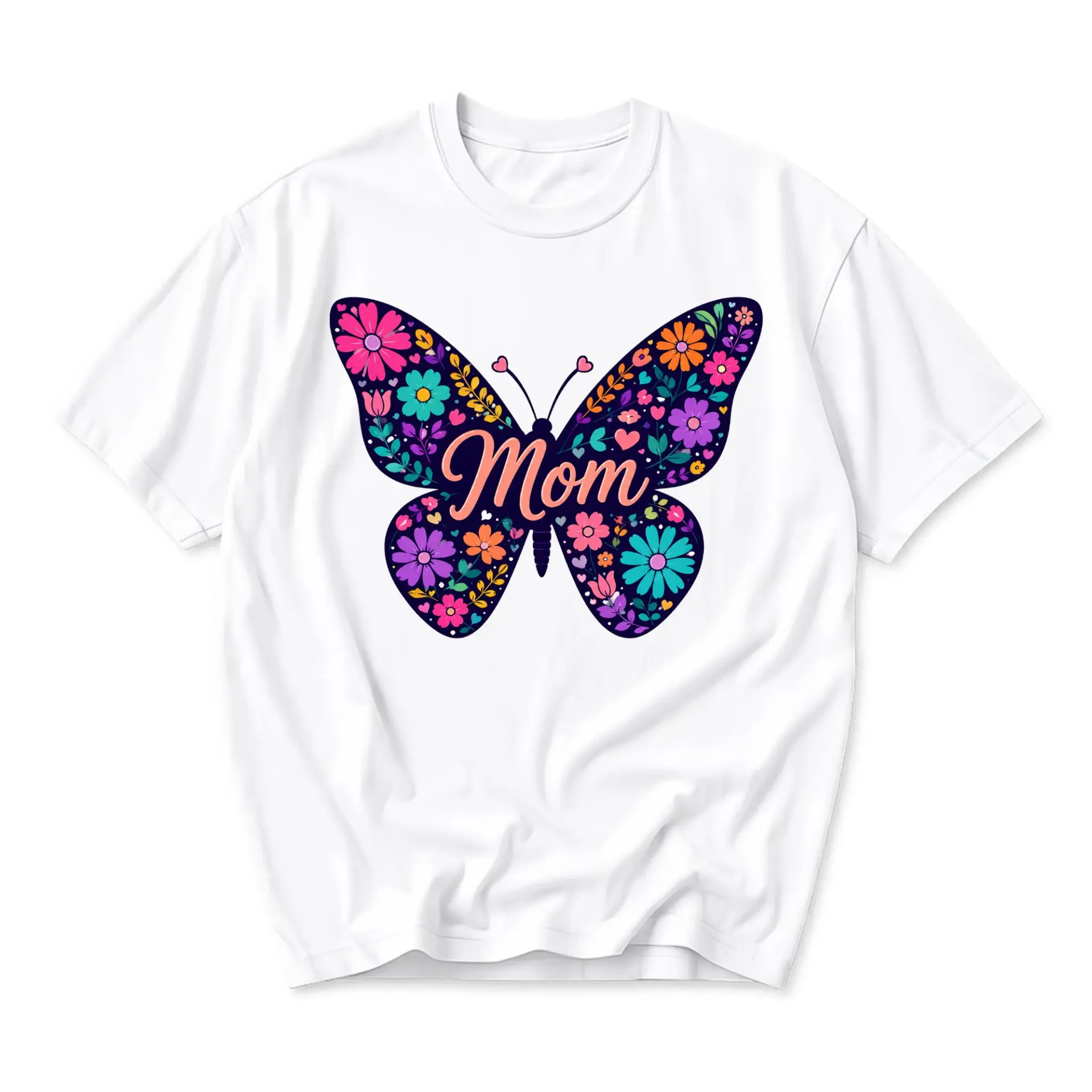 Graphic Tee Floral Butterfly Mom Shirt Unisex Casual Cotton Blend Crew Neck Short Sleeve Top for Everyday Wear
