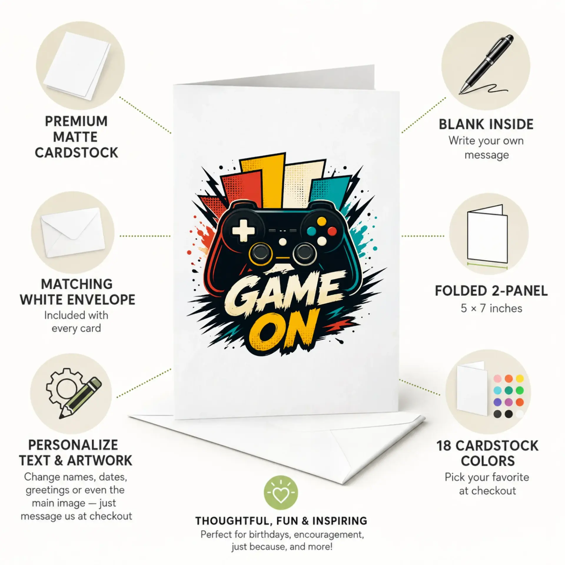 Greeting Card Game on Video Game Controller Design Enthusiast Professional Quality Stationery for Multiple Occasions