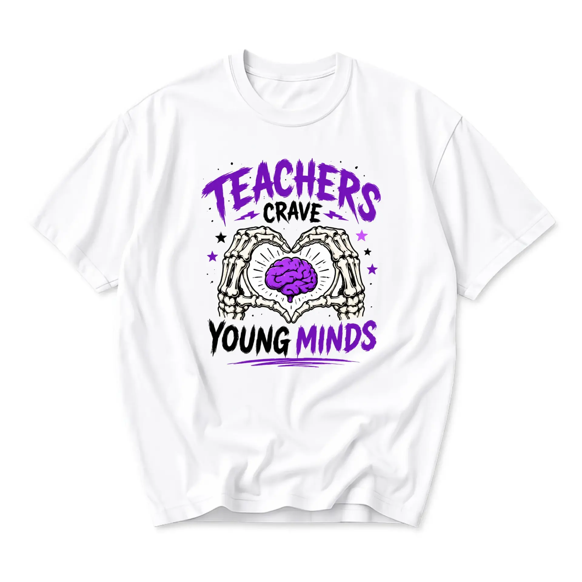 Graphic Tee Teachers Crave Young Minds Skull Hands Heart Brain Design Unisex Casual Cotton Blend Crew Neck Shirt