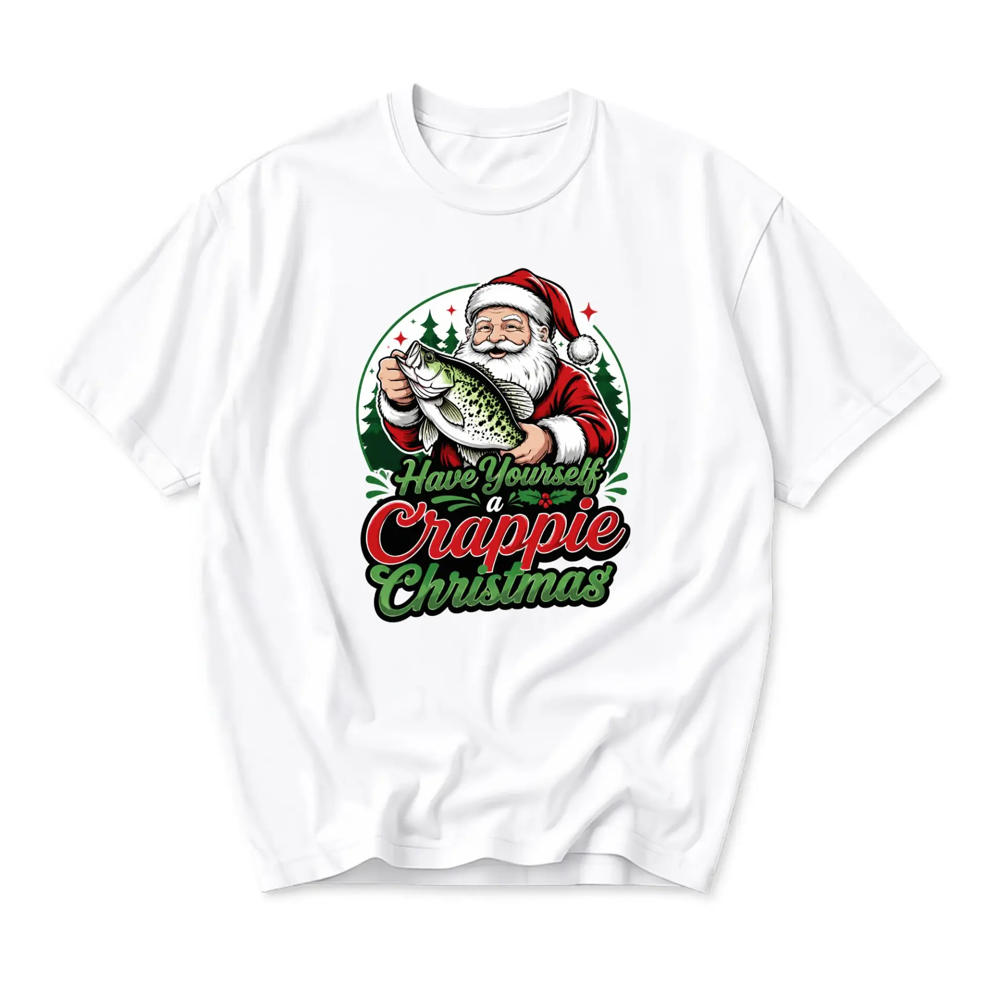 Funny Shirt Santa Claus Fishing Graphic Tee Unisex Holiday Casual Wear Short Sleeve Cotton Blend Crew Neck Apparel