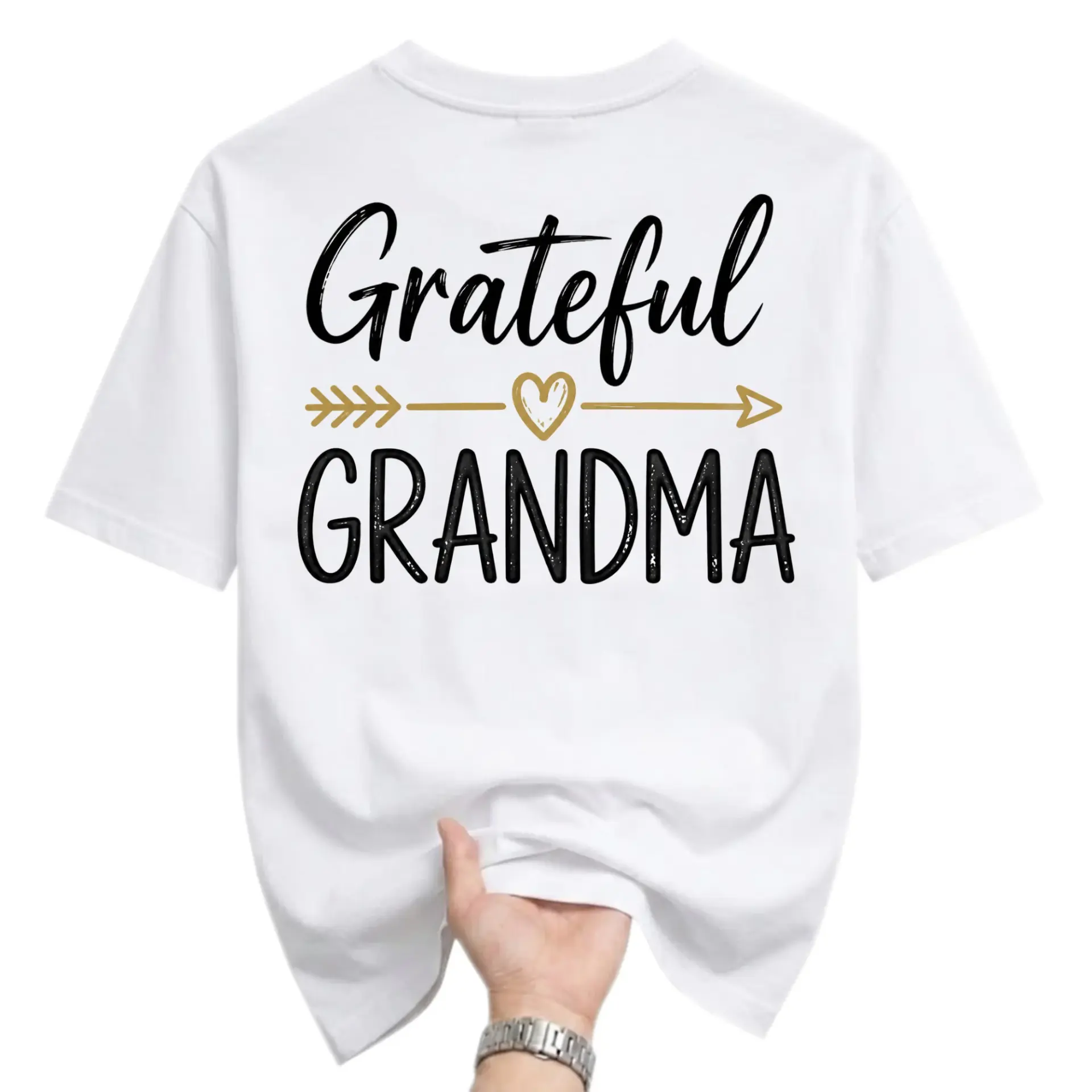 Graphic Tee Grateful Grandma Lettering with Heart and Design Unisex Casual Crew Neck Short Sleeve Shirt