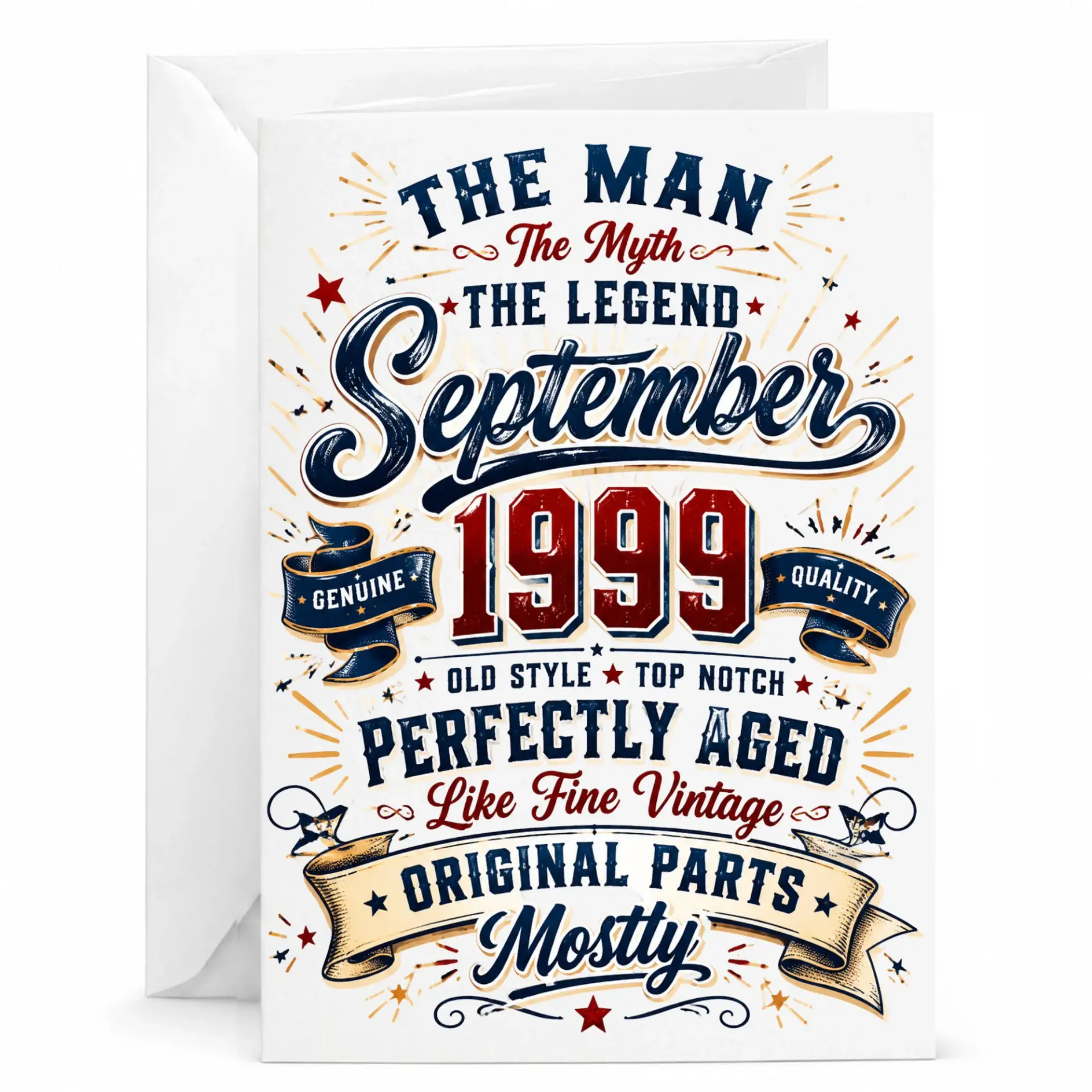 Birthday Card the Man the Myth the Legend September 1999 Vintage Theme Greeting Card for Him
