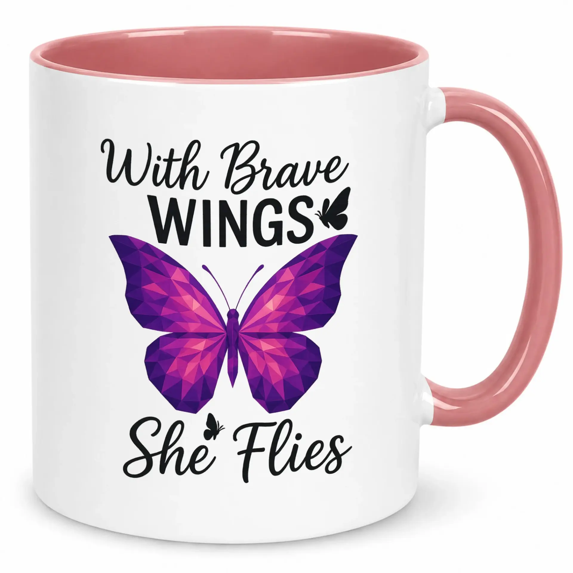 Inspirational Butterfly Ceramic Coffee Mug, Motivational Purple Geometric Design Cup for Women, Encouraging Quote Home Office Drinkware