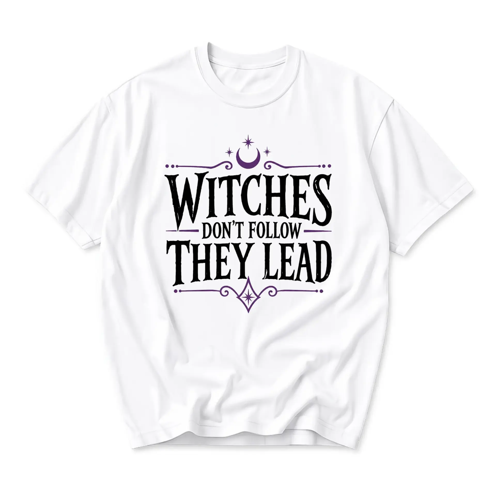 Funny Shirt Witches Don't Follow They Lead Graphic Tee Unisex Cotton Crew Neck Casual Tops for Everyday Wear
