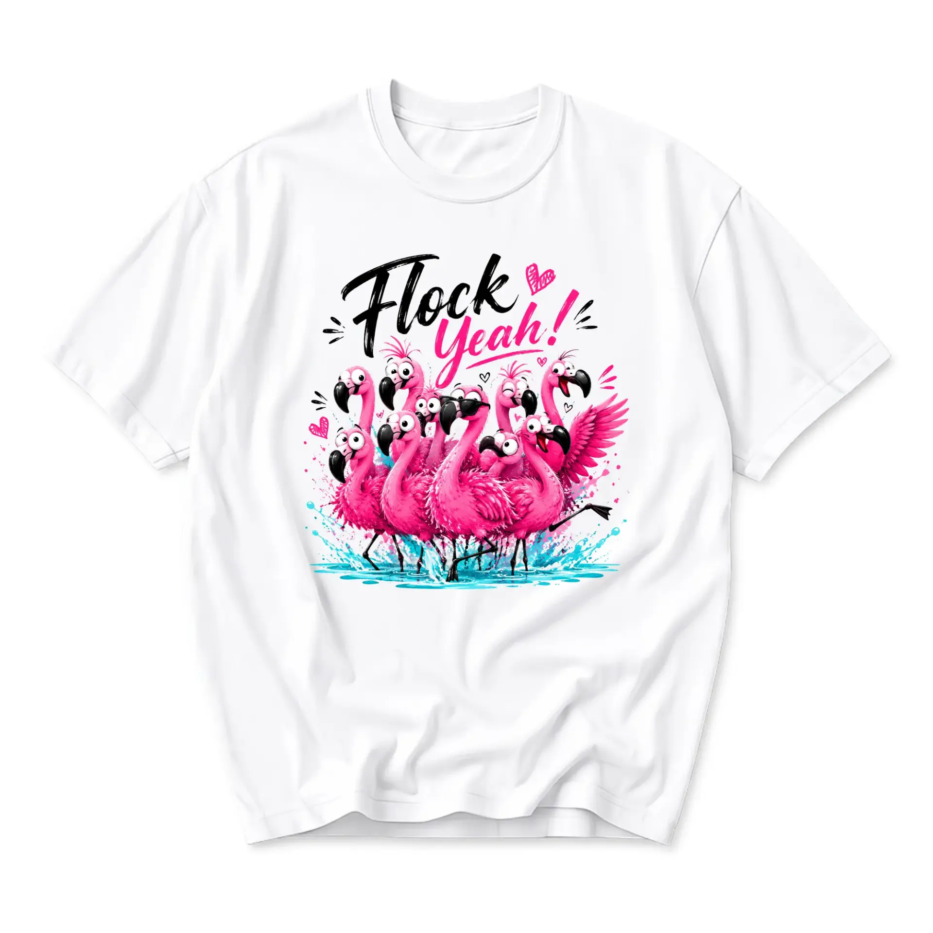 Graphic Tee Unisex Crew Neck Shirt Featuring a Flock of Pink Flamingos with Humorous Text for Casual Everyday Wear