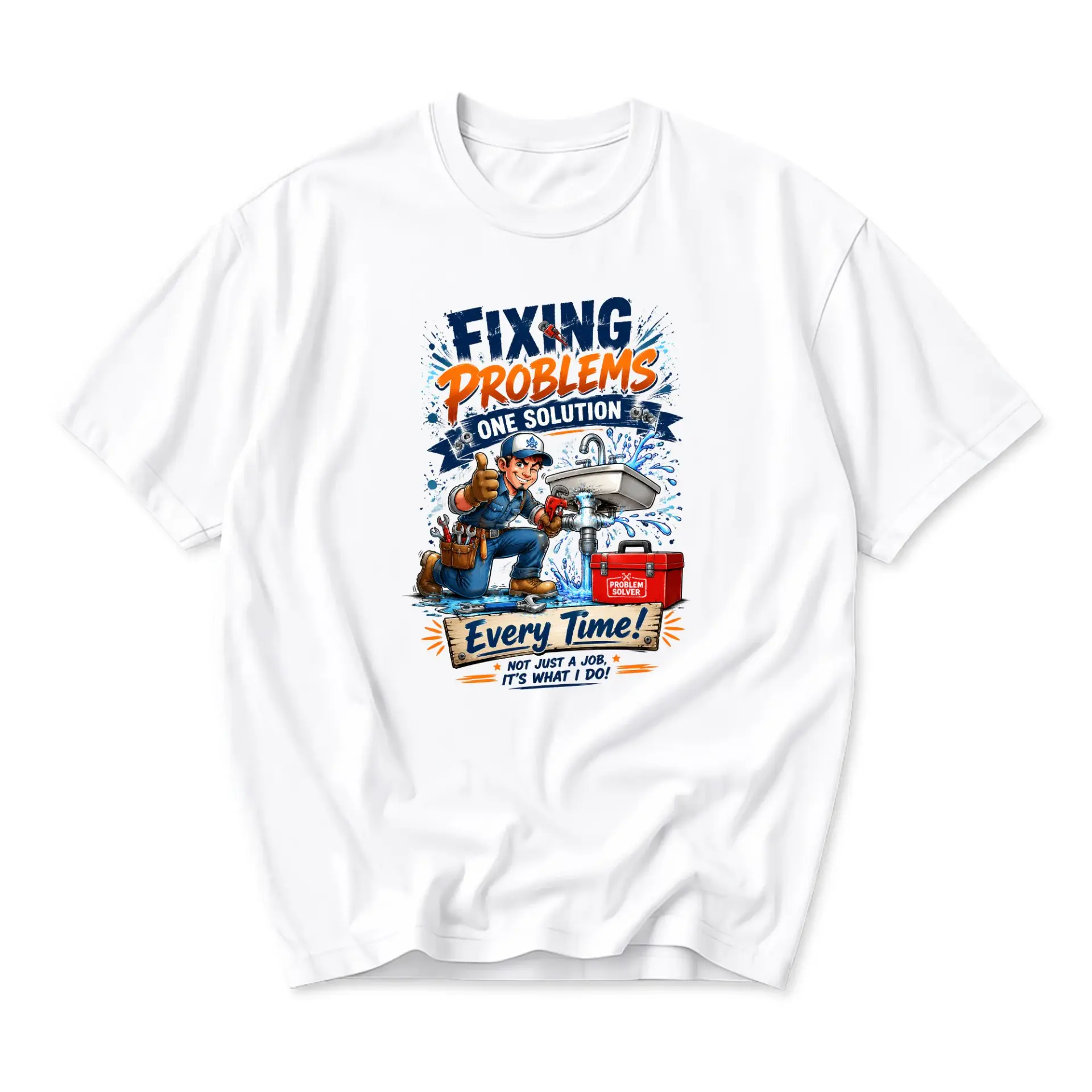 Funny Shirt Fixing Problems One Solution Every Time Graphic Tee for Plumbers and Handyman Professionals Casual Apparel