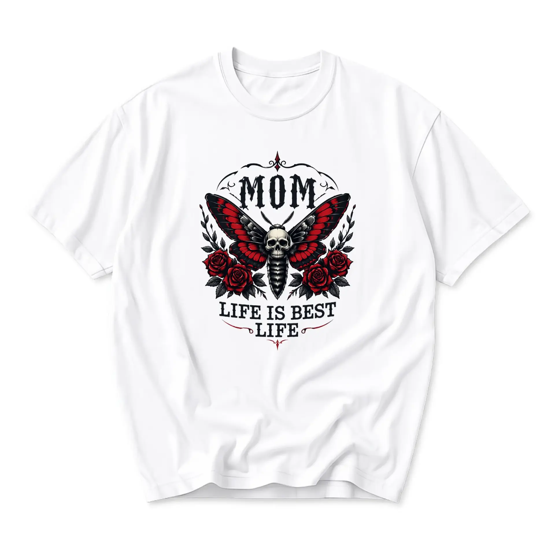 Graphic Tee Mom Life Is Best Life Skull Butterfly Gothic Style Casual Unisex Cotton Crew Neck Short Sleeve Shirt