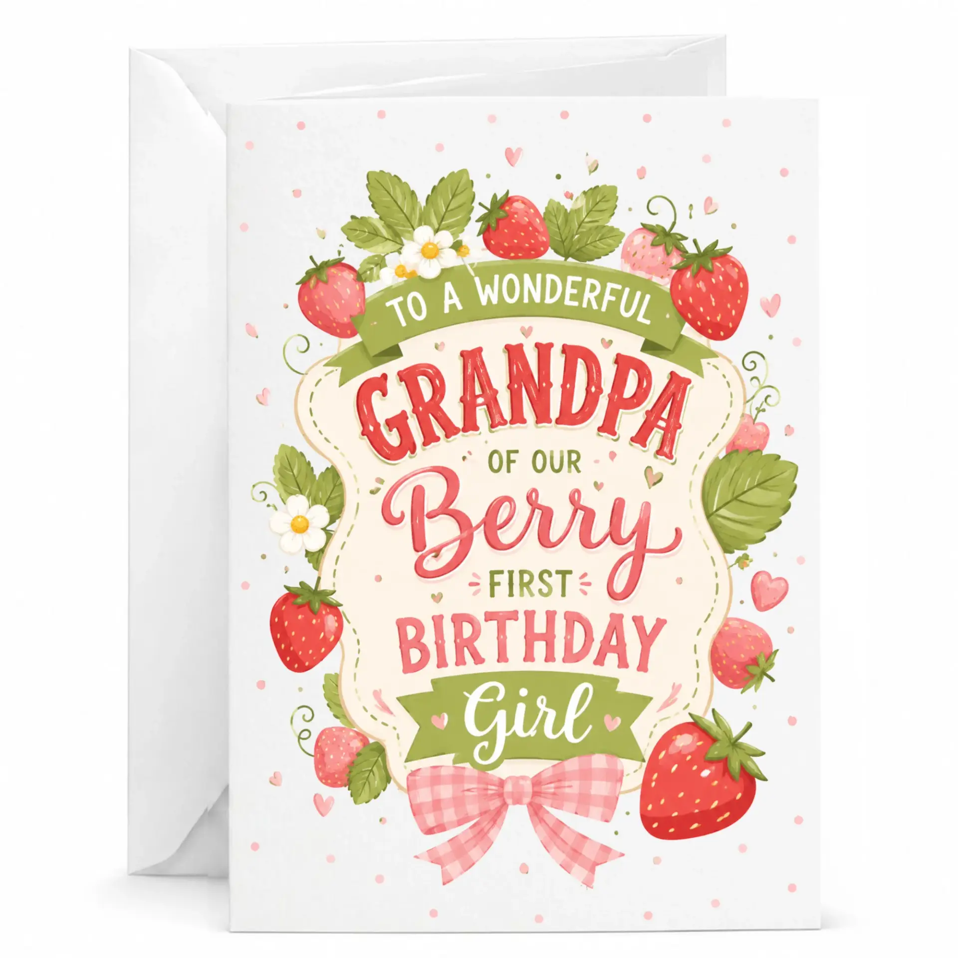 Birthday Card for Granddaughter Featuring Sweet Strawberry Illustration and Decorative Handwritten Typography Design