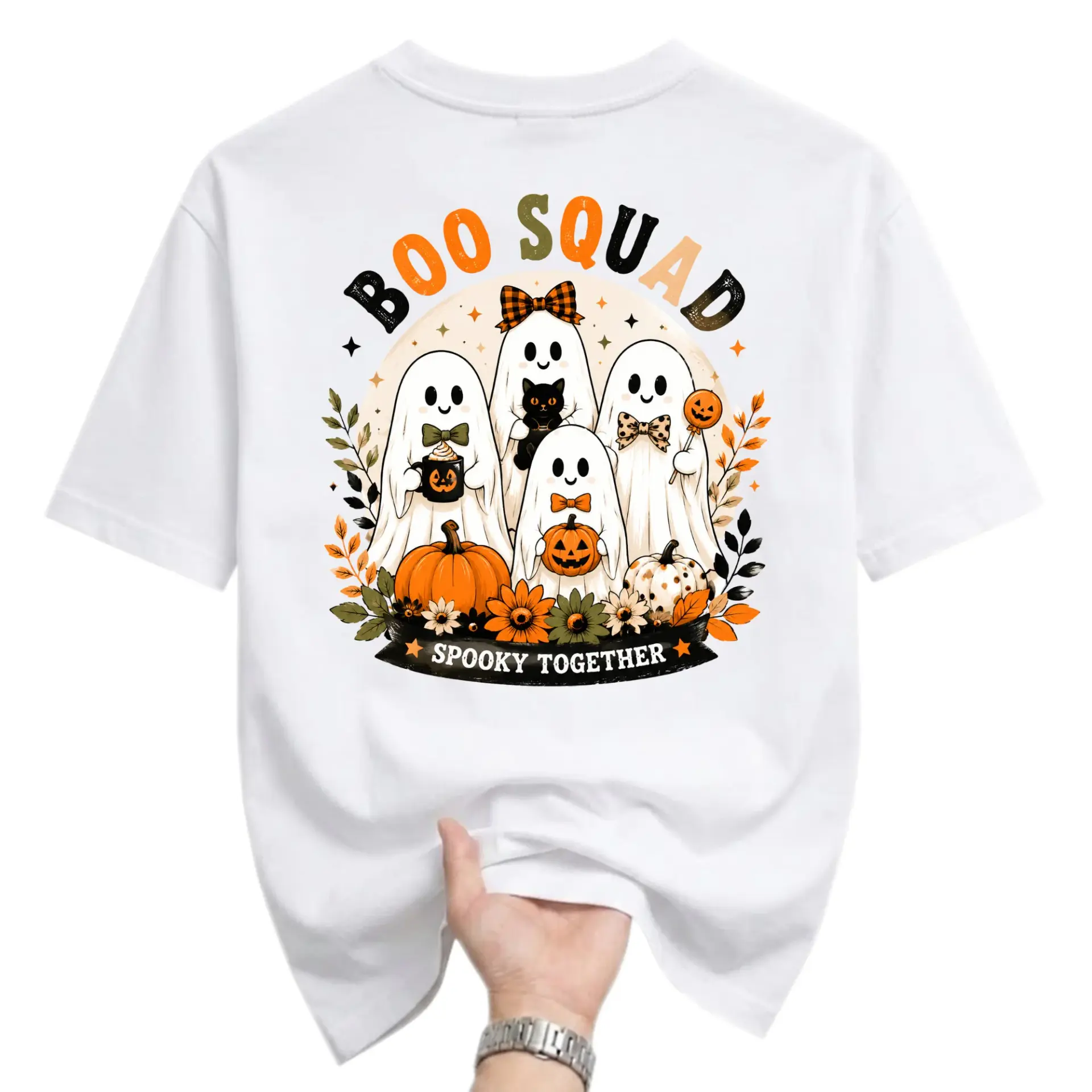 Funny Shirt Boo Squad Spooky Together Graphic Tee Casual Halloween Unisex Crew Neck Cotton Blend Apparel Soft Top
