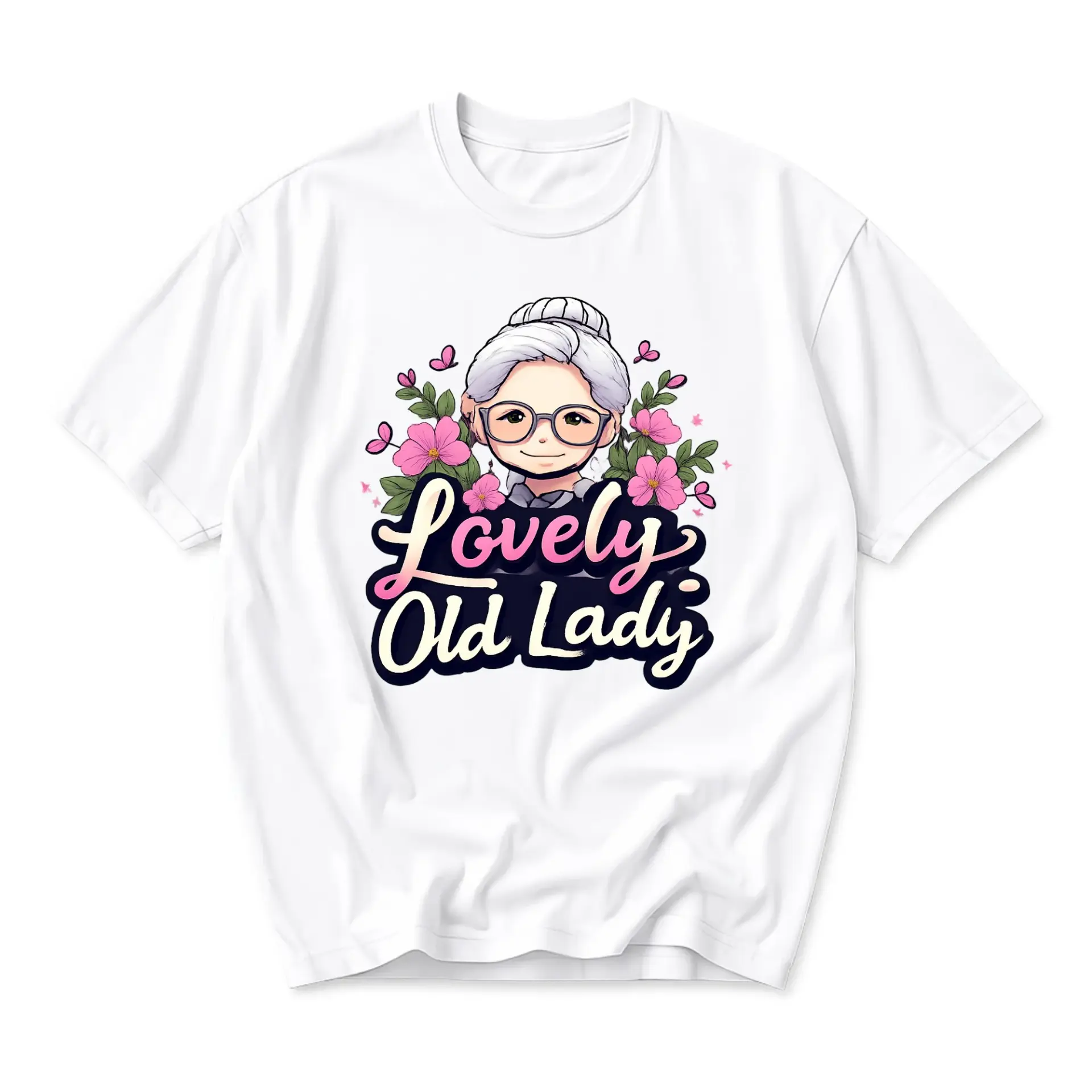 Funny Shirt Lovely Old Lady Graphic Tee Unisex Cotton Crew Neck Casual Top