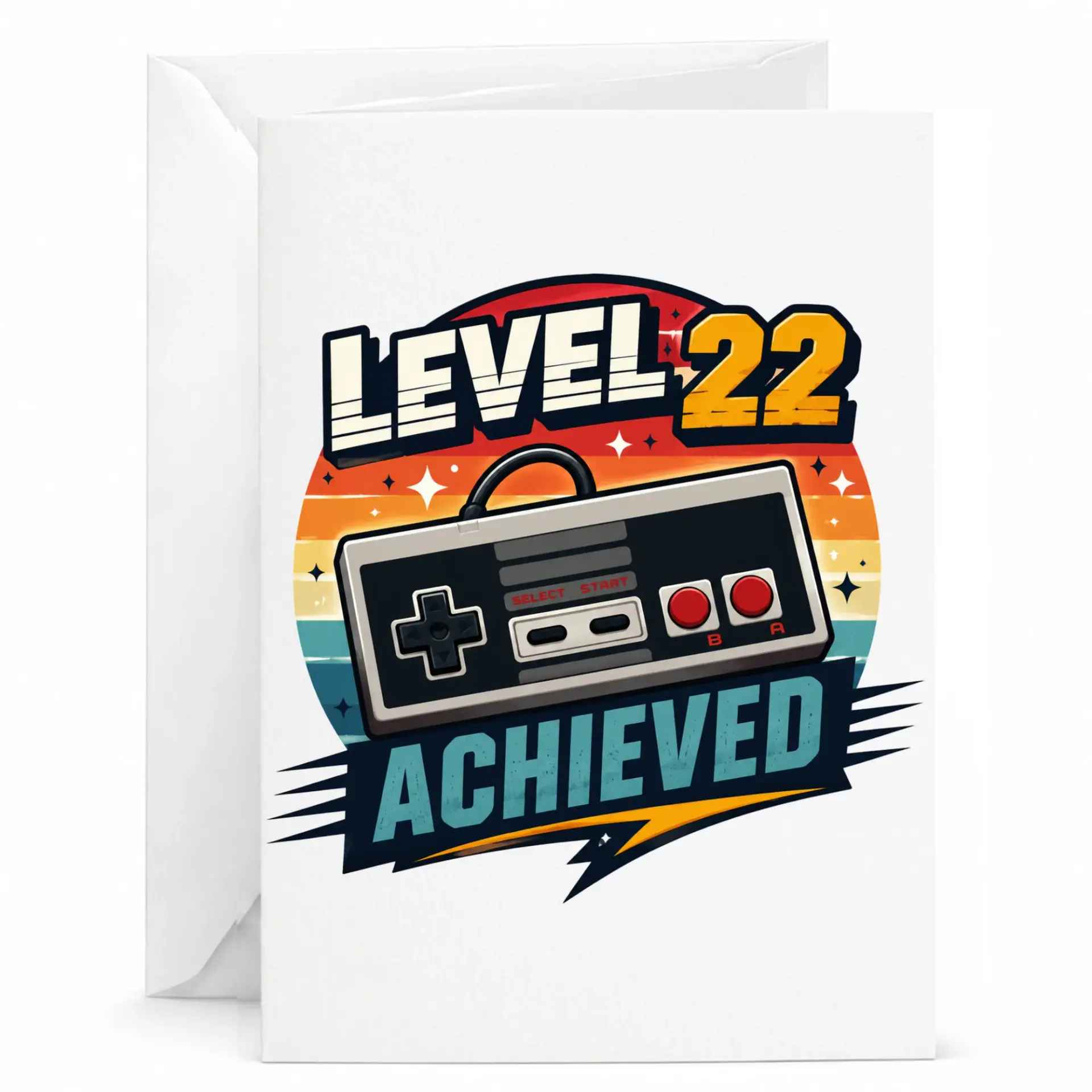 Birthday Card Level 22 Achieved Retro Gaming Controller Illustration for Milestone Celebration Greeting Card