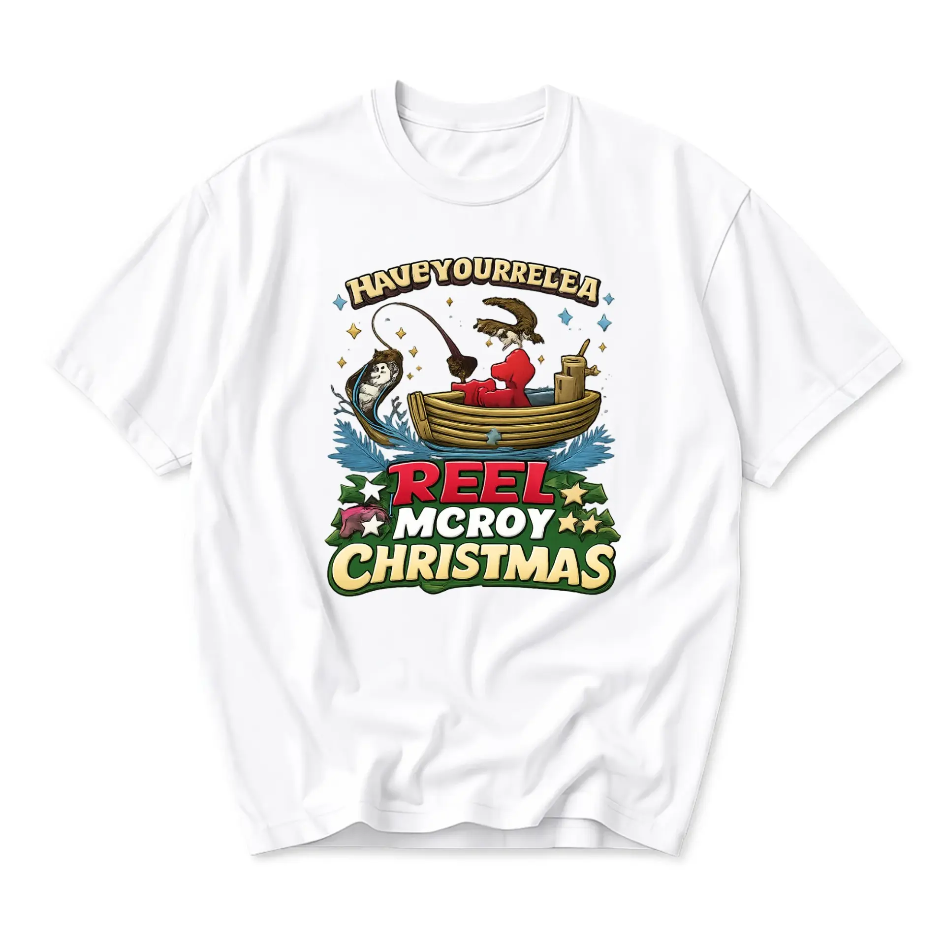 Funny Shirt Fishing Graphic Tee Unisex Holiday Crew Neck Casual Top Cotton