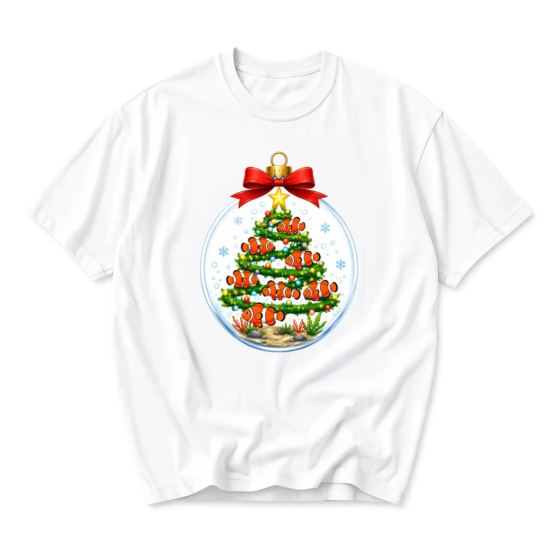 Graphic Tee Unisex Christmas Tree Ornament with Tropical Clownfish Holiday