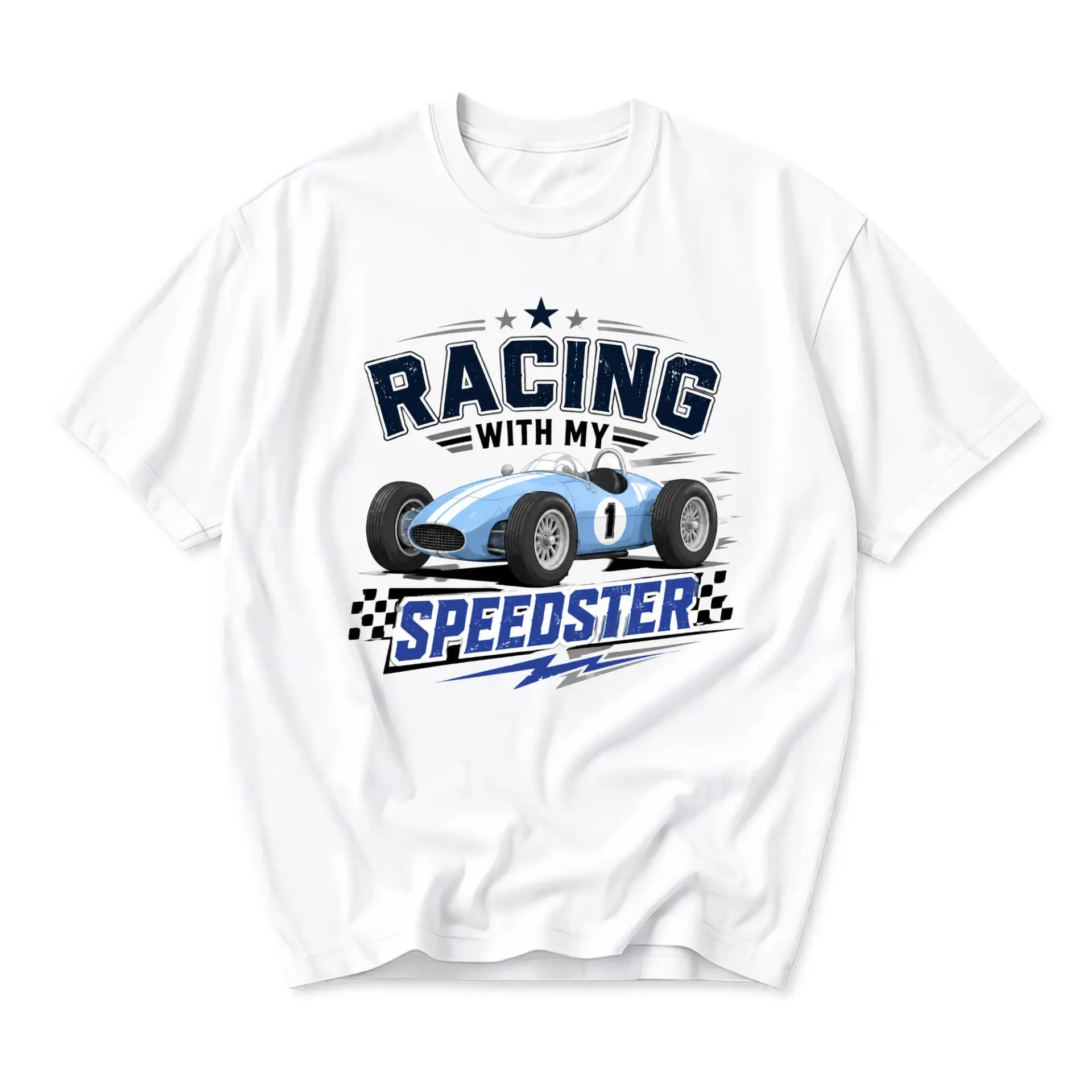 Graphic Tee Racing with My Speedster Vintage Race Car Design Unisex Crew Neck Short Sleeve Casual Cotton Shirt