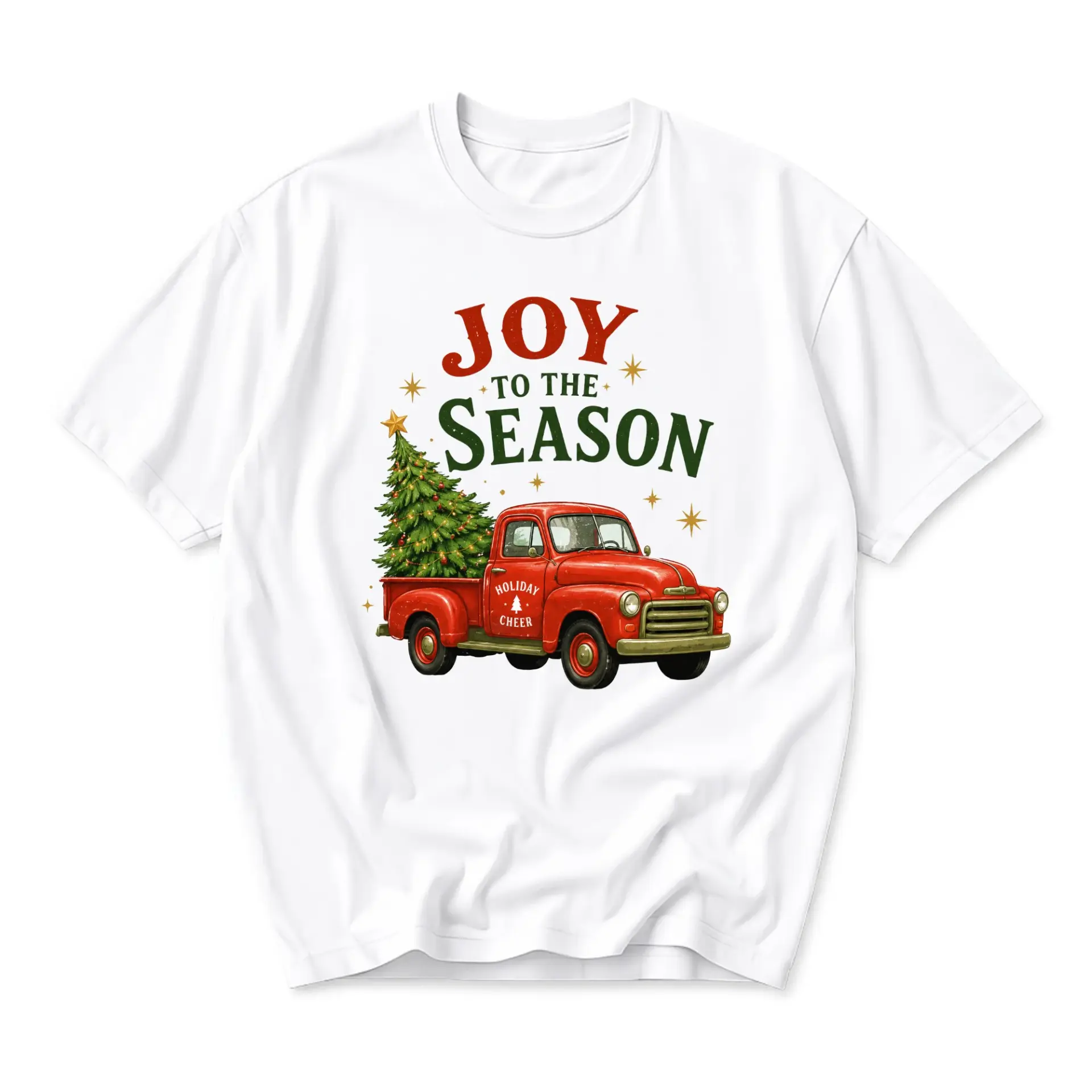 Graphic Tee Joy to the Season Red Christmas Truck Holiday Apparel Unisex Crew Neck Casual Cotton Blend Shirt
