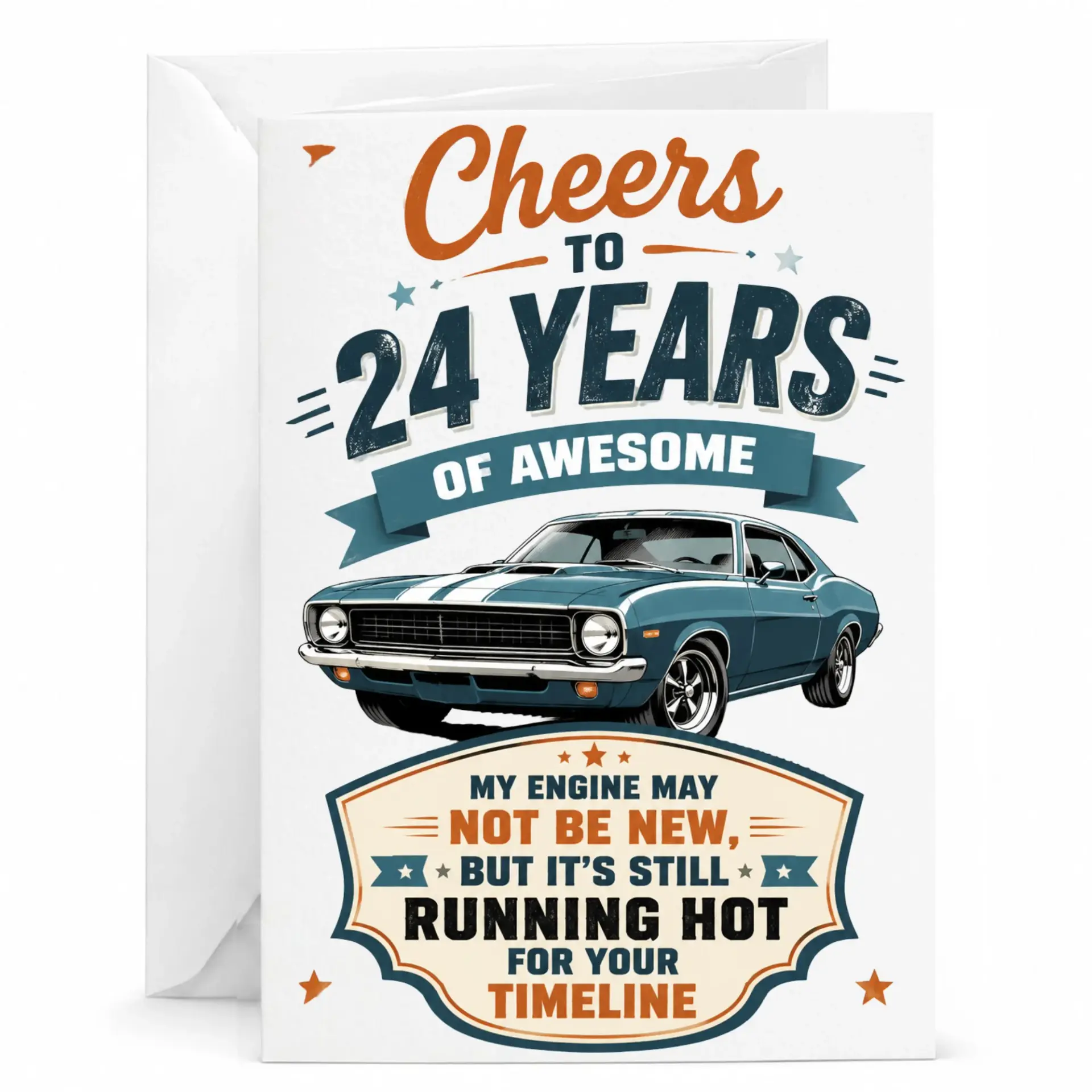 Birthday Card Cheers to 24 Years of Awesome Classic Muscle Car Vintage Style Greeting Card for Turning Twenty Four