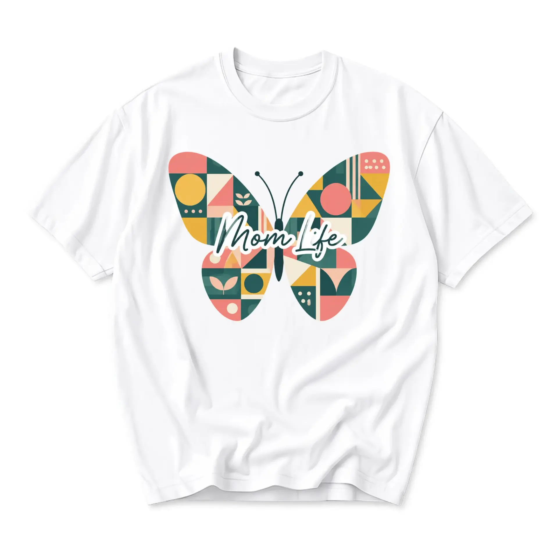 Graphic Tee Mom Life Butterfly Shirt Geometric Floral Art Print Unisex Casual Everyday Crew Neck Cotton Top