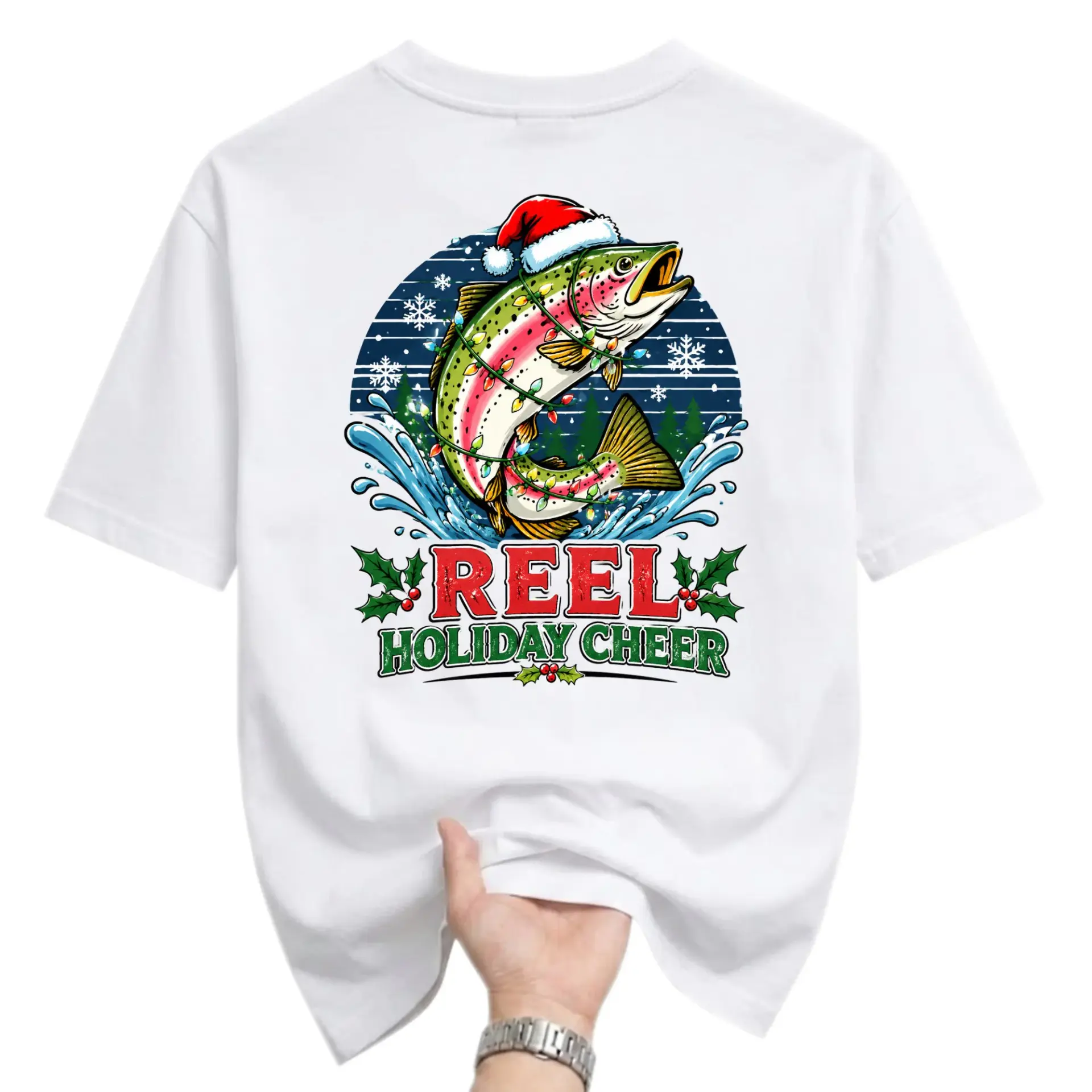 Funny Shirt Reel Holiday Cheer Christmas Fishing Graphic Tee Unisex Casual
