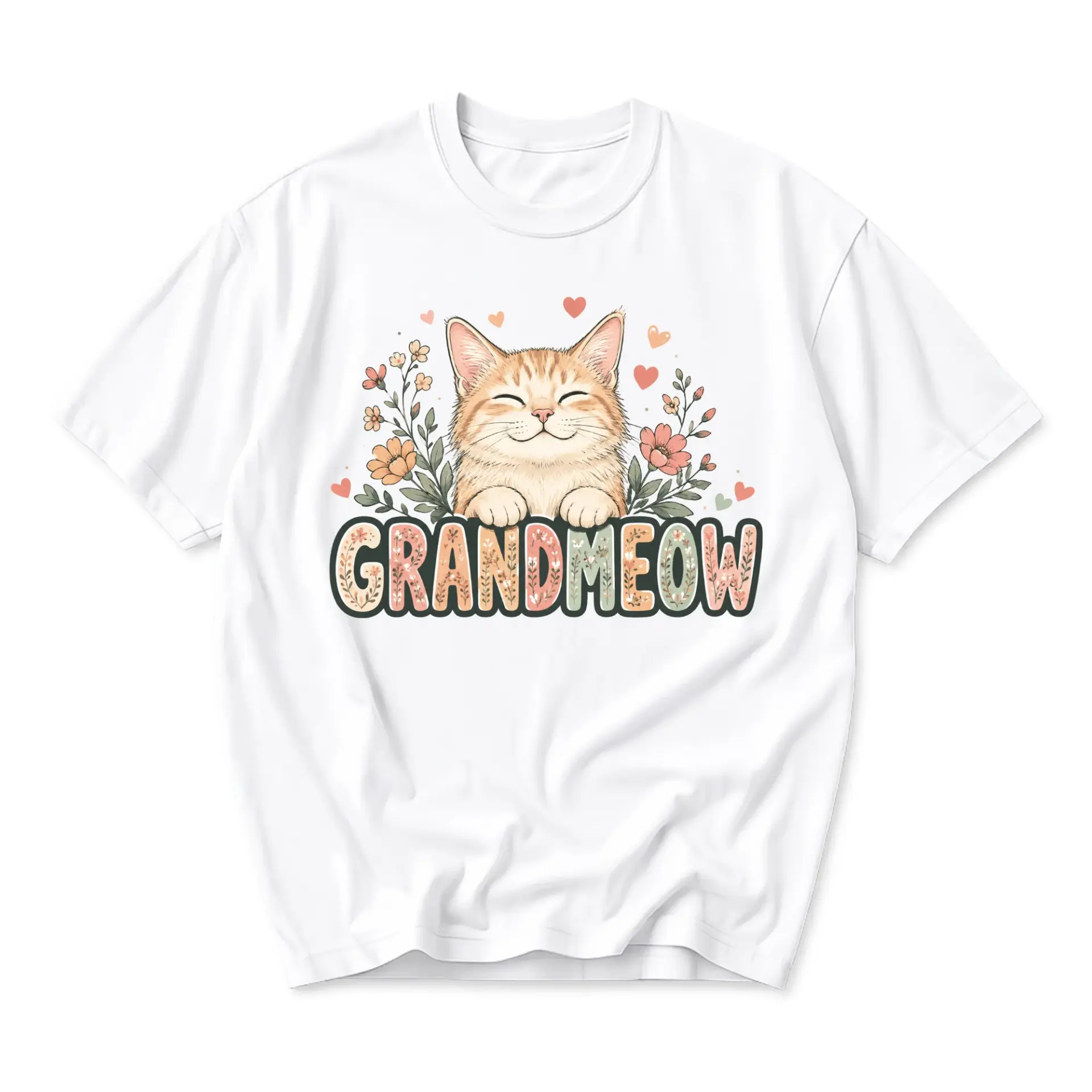 Graphic Tee Grandmeow Cat Lover T-Shirt Funny Cute Floral Unisex Crew Neck Soft Cotton Everyday Casual Top