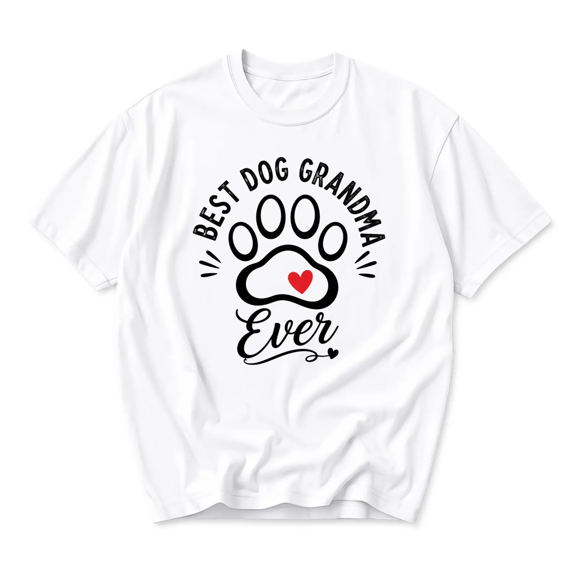 Graphic Tee Best Dog Grandma Ever Paw Print Unisex Crew Neck Shirt for Casual Everyday Wear and Gift Giving