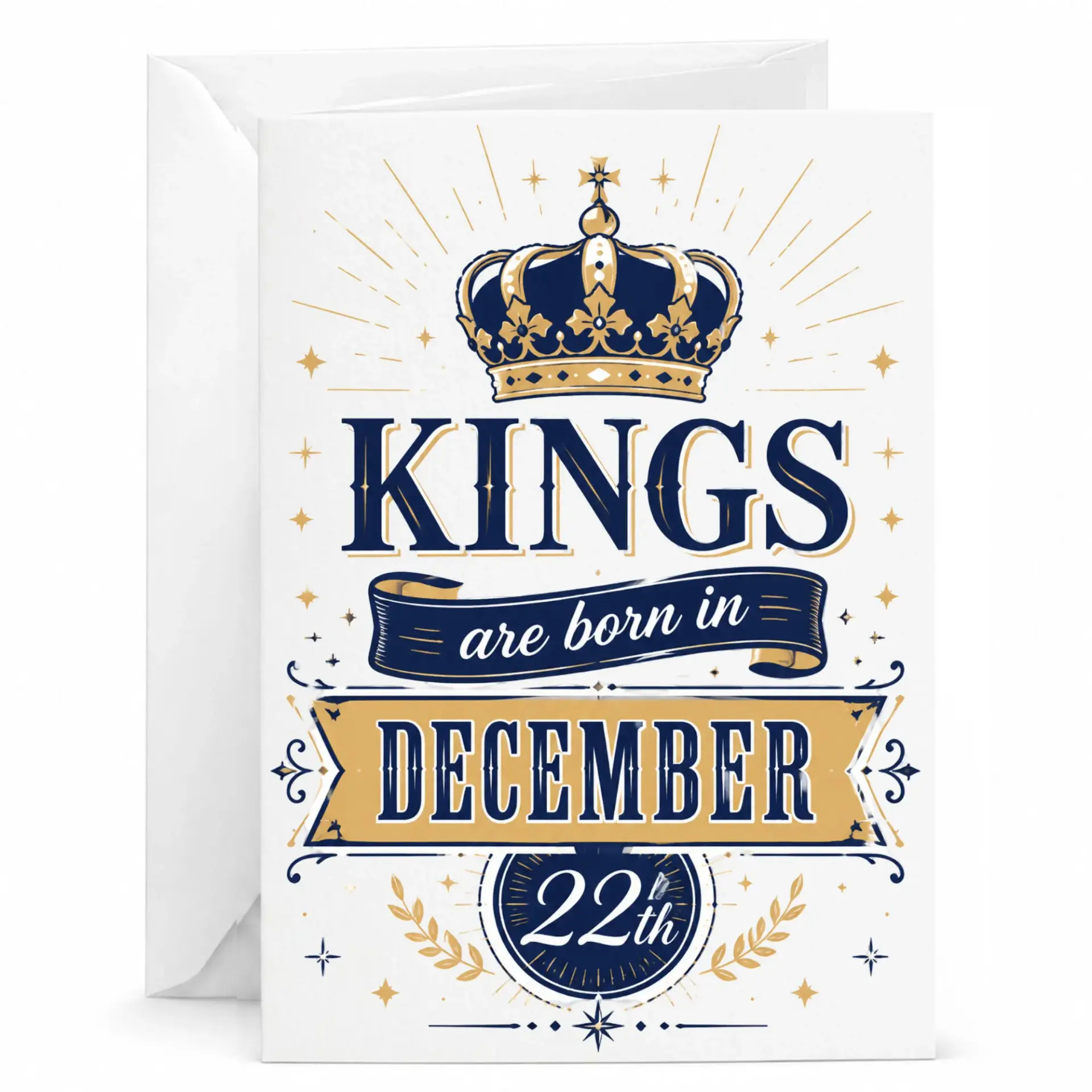 Birthday Card Kings Are Born in December 22nd Decorative Crown Graphic Greeting Card for Winter Birthday Milestone