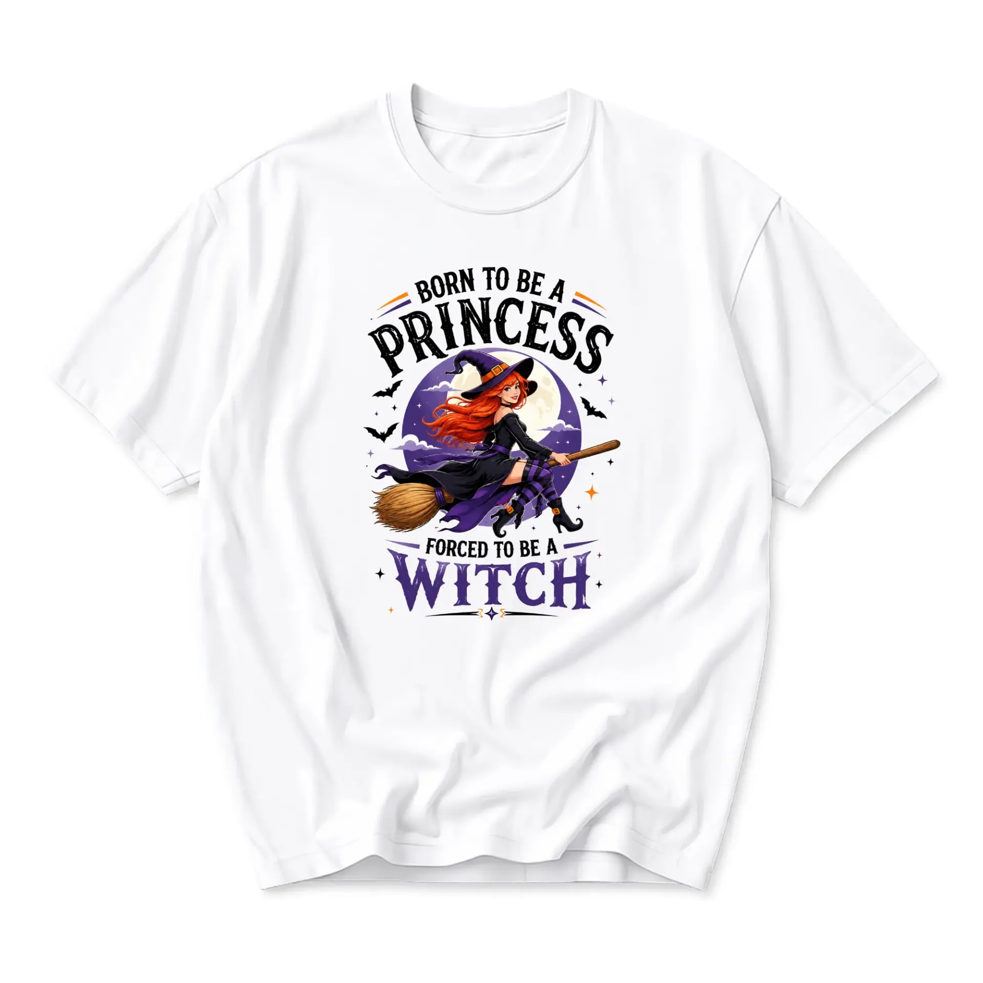 Funny Shirt Born to Be a Princess Forced to Be a Witch Graphic Tee Unisex Casual Crew Neck Short Sleeve Print Top