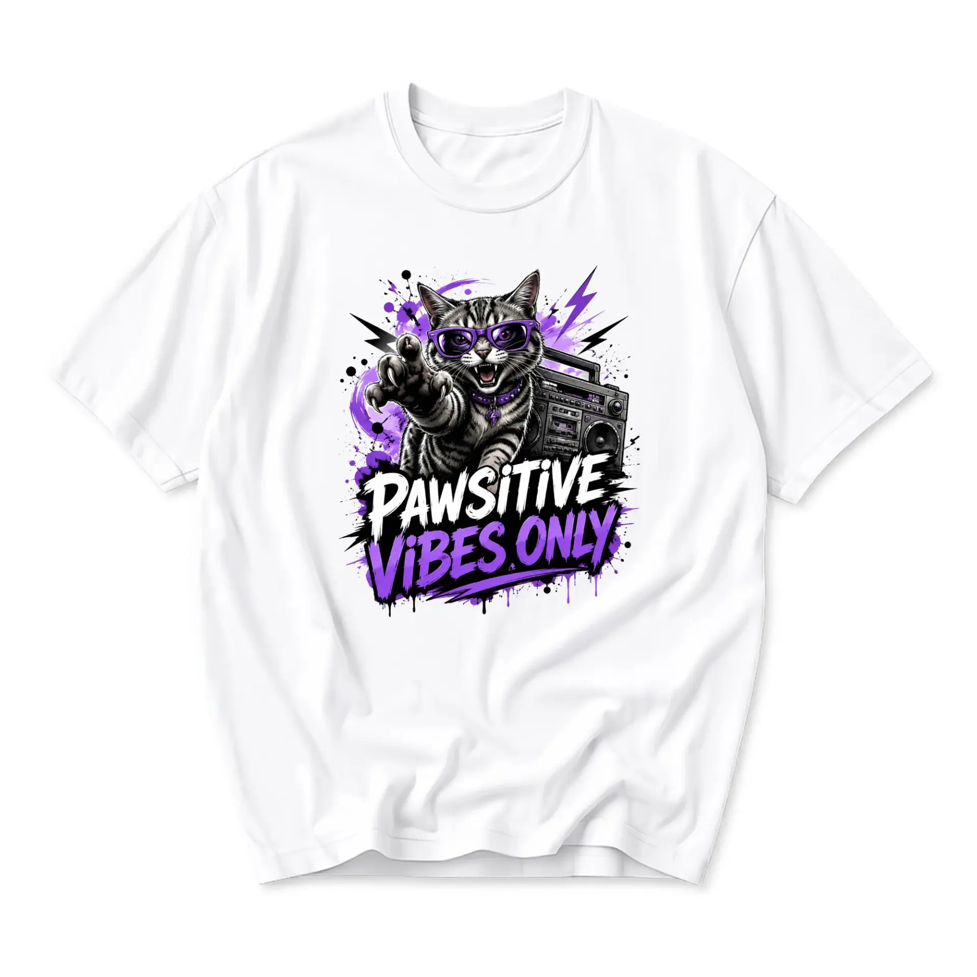 Graphic Tee Pawsitive Vibes Only Cat Design Shirt Fun Streetwear Urban Apparel Casual Unisex Short Sleeve Crew Neck