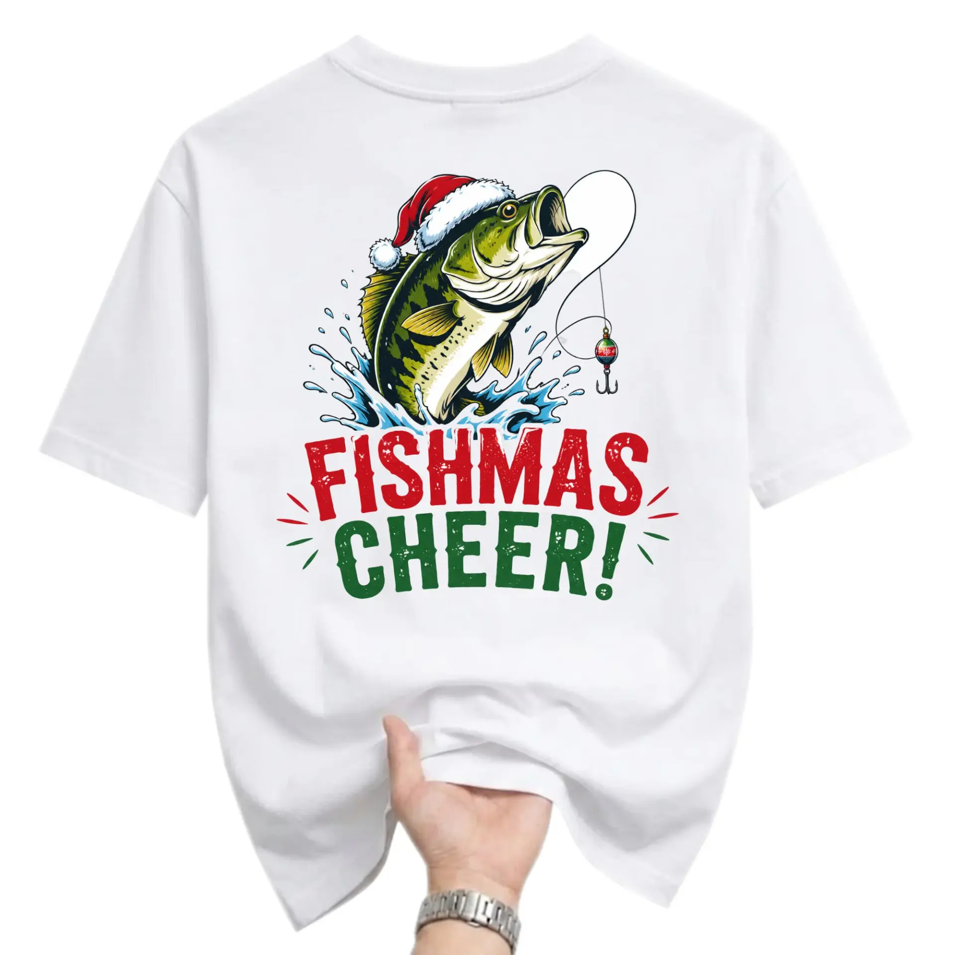 Funny Shirt Fishmas Cheer Fishing Holiday Graphic Tee Casual Unisex Crew Neck Top for Outdoor Enthusiasts Gift
