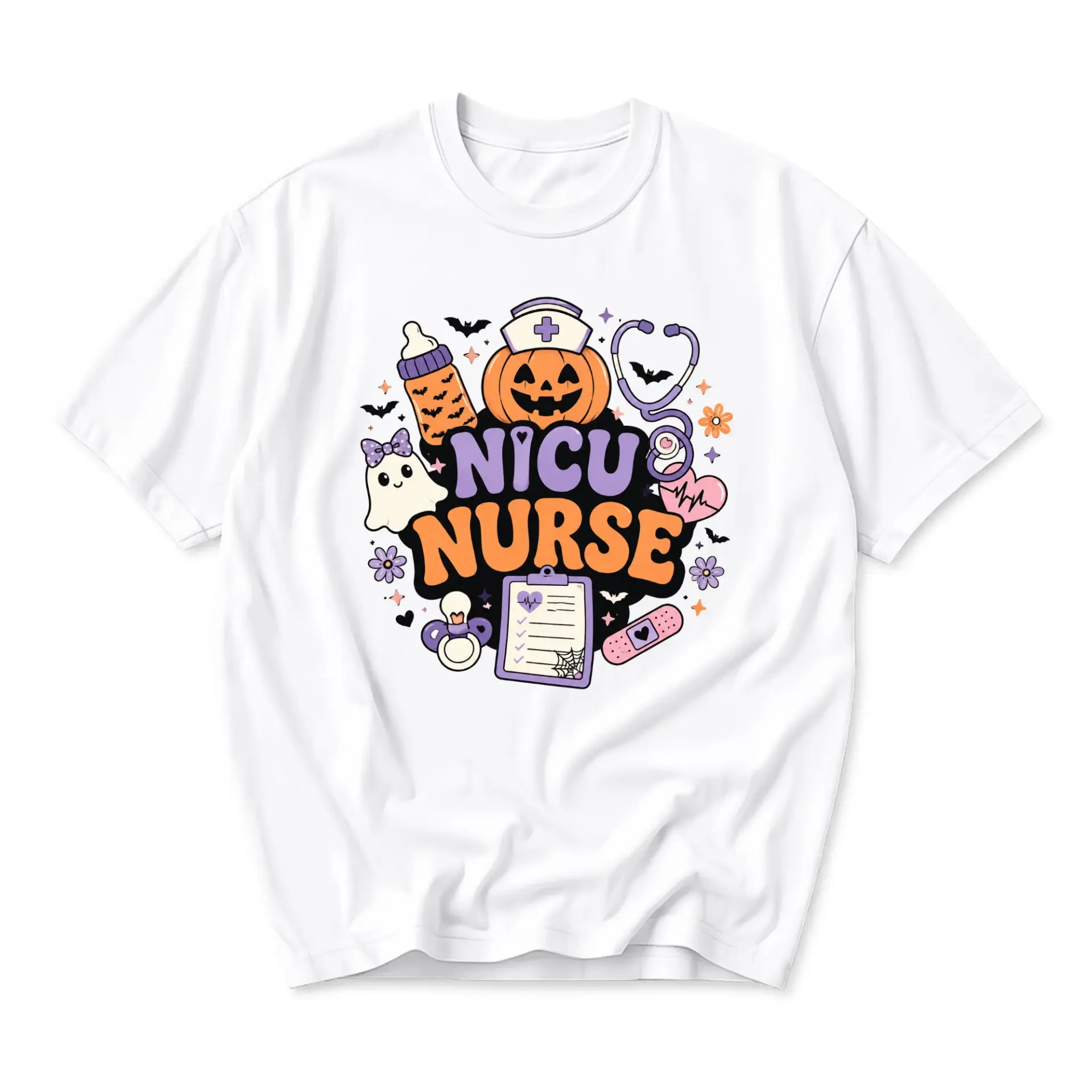 Graphic Tee Nicu Nurse Halloween Design Unisex Crew Neck Shirt Soft Breathable Cotton Blend Everyday Apparel