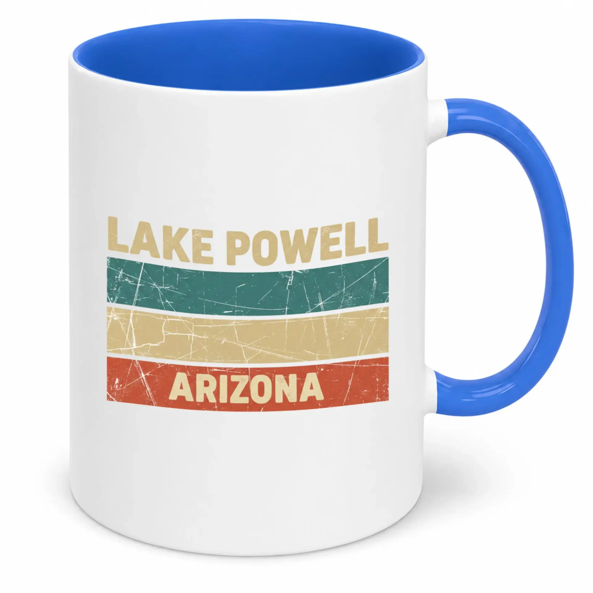 Lake Powell Arizona Souvenir Coffee Mug - Distressed Retro Design White Ceramic Cup for Hot and Cold Beverages, 11 Oz or 15 Oz