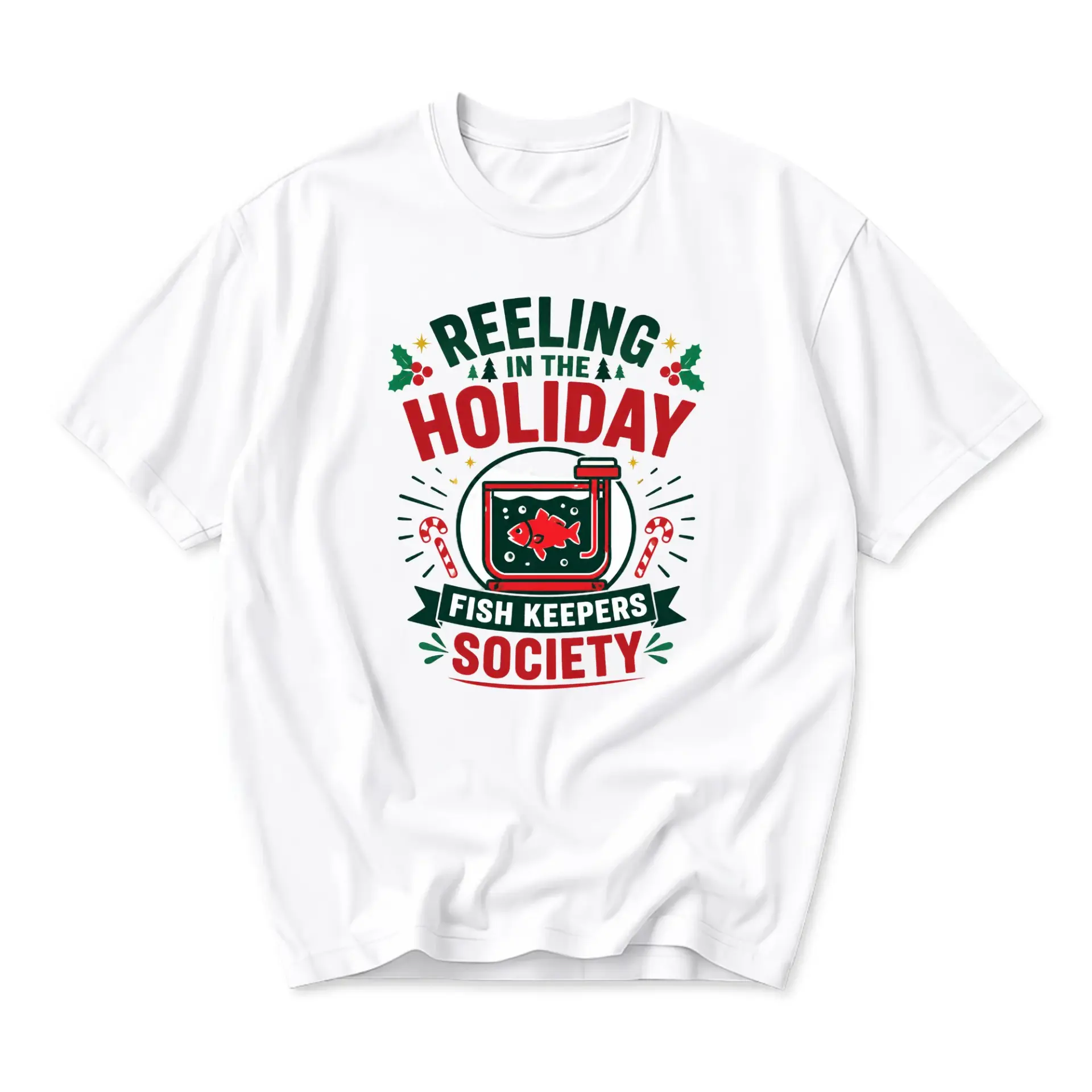 Funny Shirt Reeling in the Holiday Fish Society Graphic Tee Unisex Casual Apparel for Enthusiasts