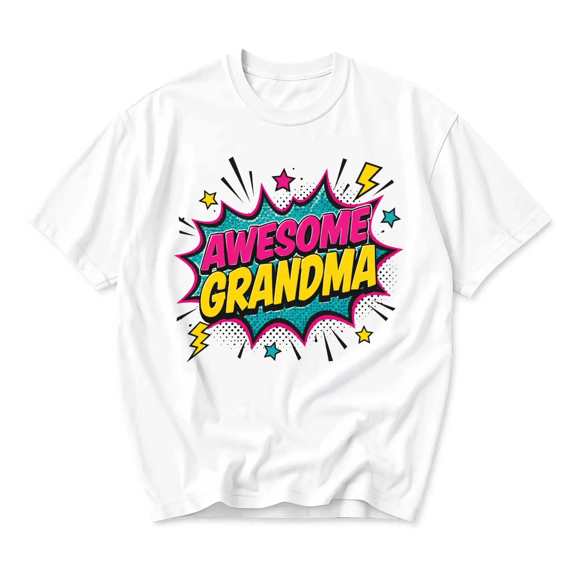 Funny Shirt Awesome Grandma Comic Book Style Graphic Tee Retro Art Design Unisex Casual Crew Neck Top White