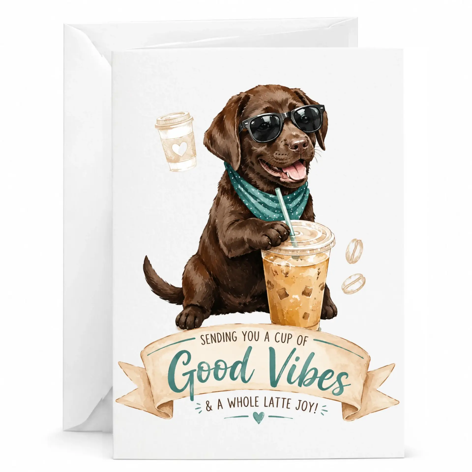 Greeting Card Funny Chocolate Puppy with Iced Sending You a Cup of and Whole