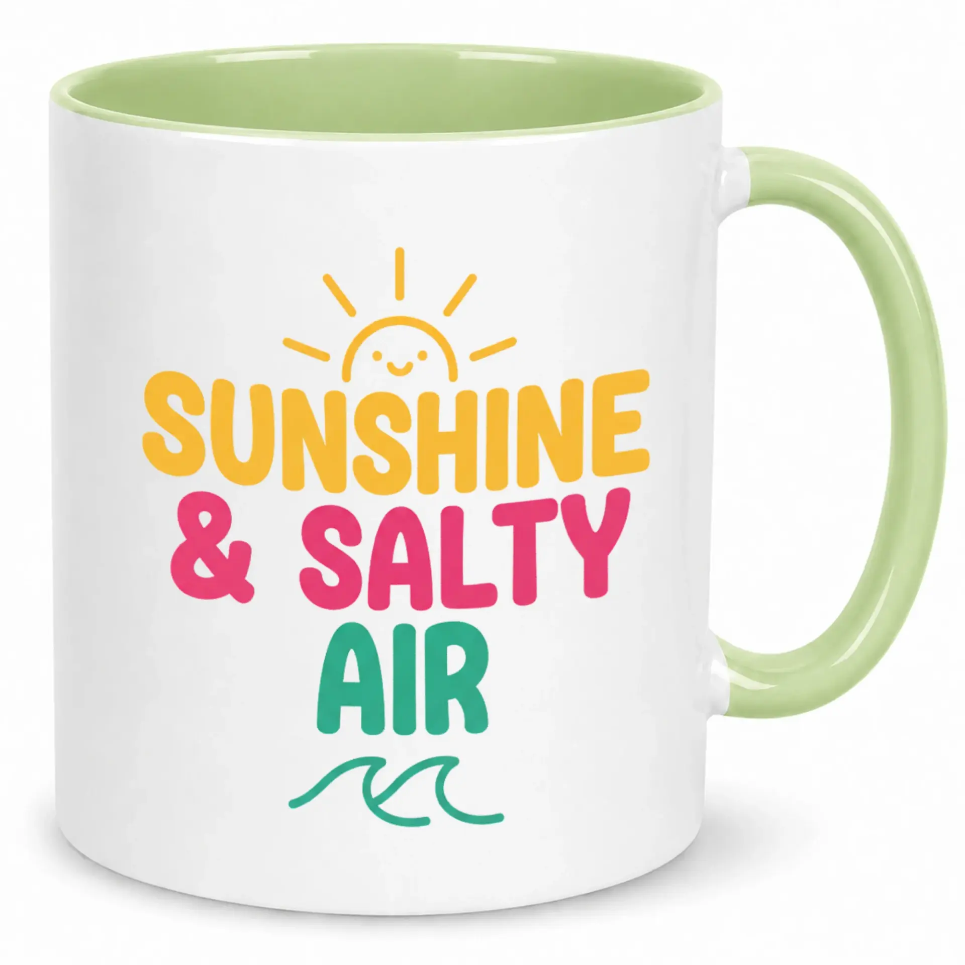 Coffee Mug with Beach Theme Design, Sunshine and Salty Air Ceramic Drinkware for Summer Vibes, Durable 11oz or 15oz Capacity