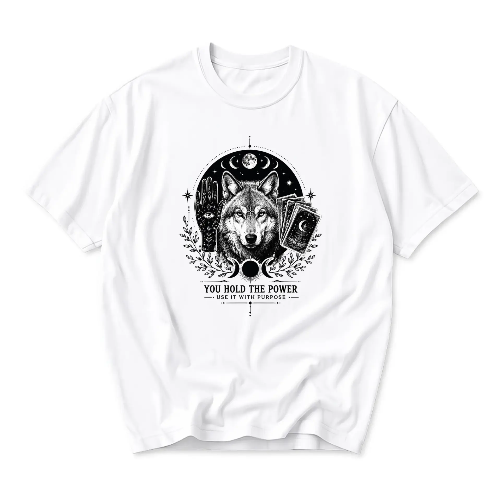 Graphic Tee Wolf Spiritual Tarot Card Unisex Casual Crew Neck T-Shirt Short Sleeve Cotton Everyday Apparel Top