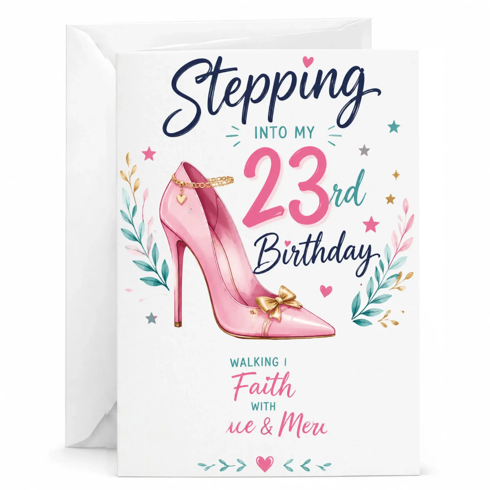 Birthday Card Stepping into My 23rd Birthday Pink Stiletto Shoe Elegant Greeting Card for Twenty Third Celebration