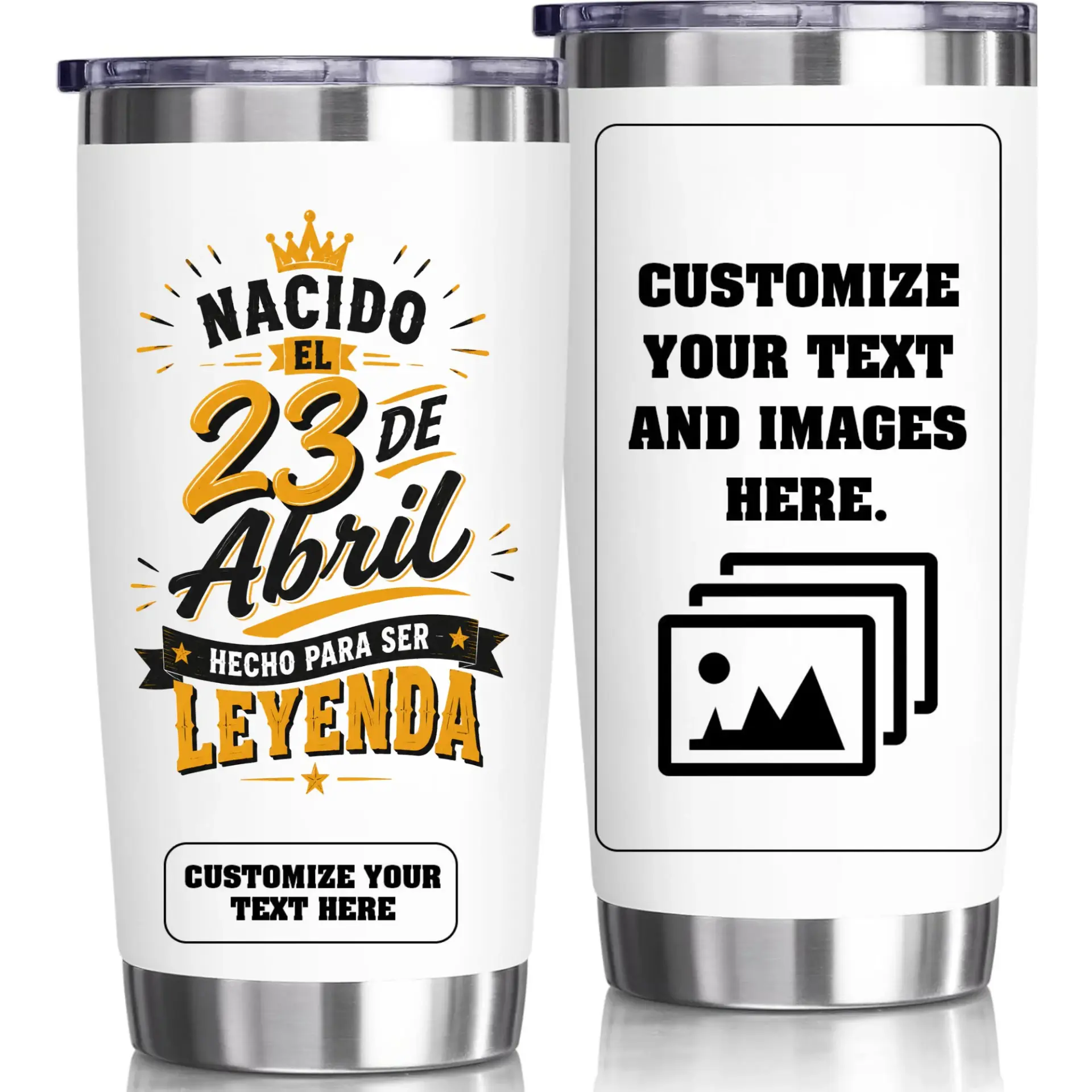 Stainless Steel Tumbler 20oz Birthday Legend Theme Personalizable Insulated Travel Cup with Splash Resistant Lid