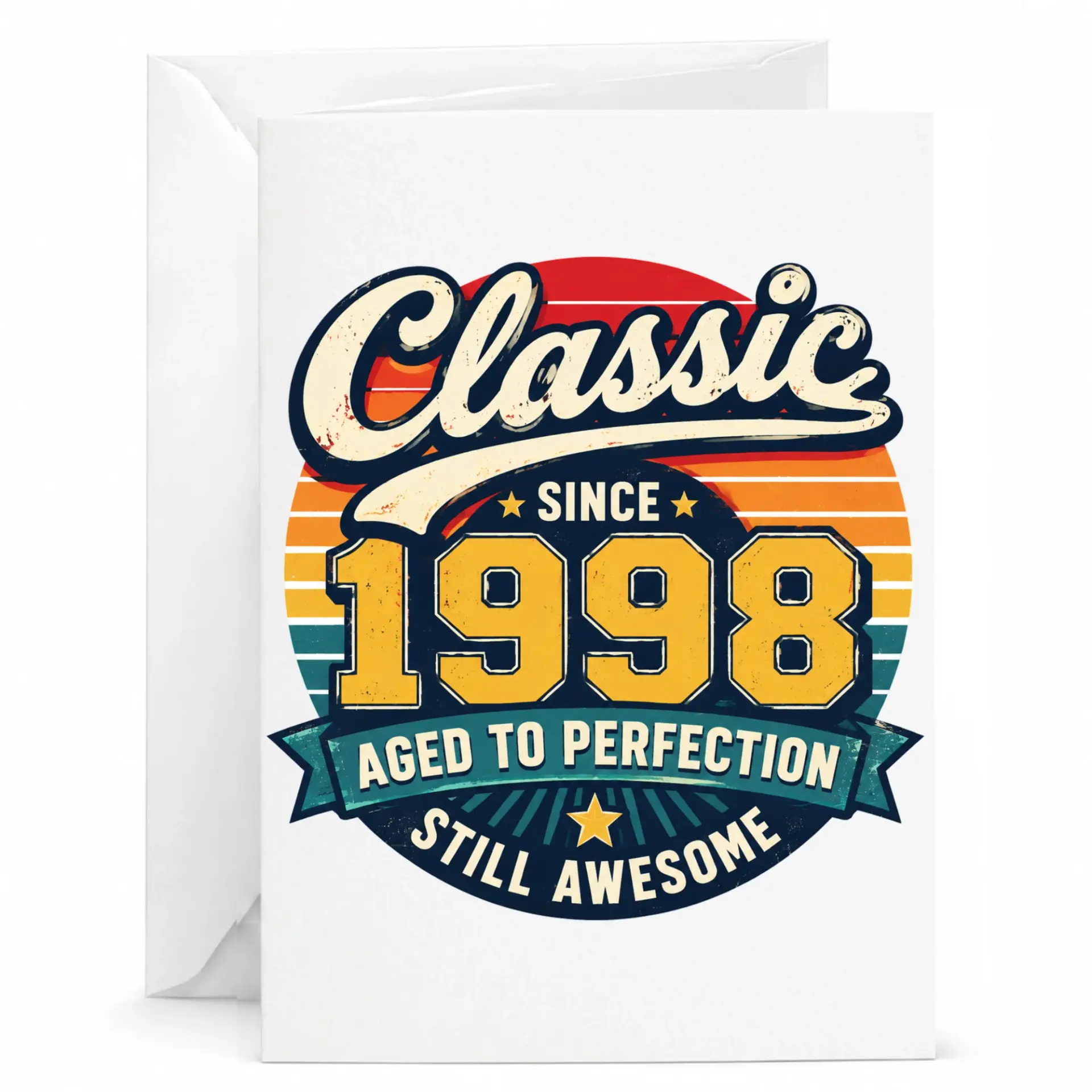 Funny Birthday Card Classic Since 1998 Aged to Perfection Retro Vintage Style Greeting Card for Milestone Celebrations