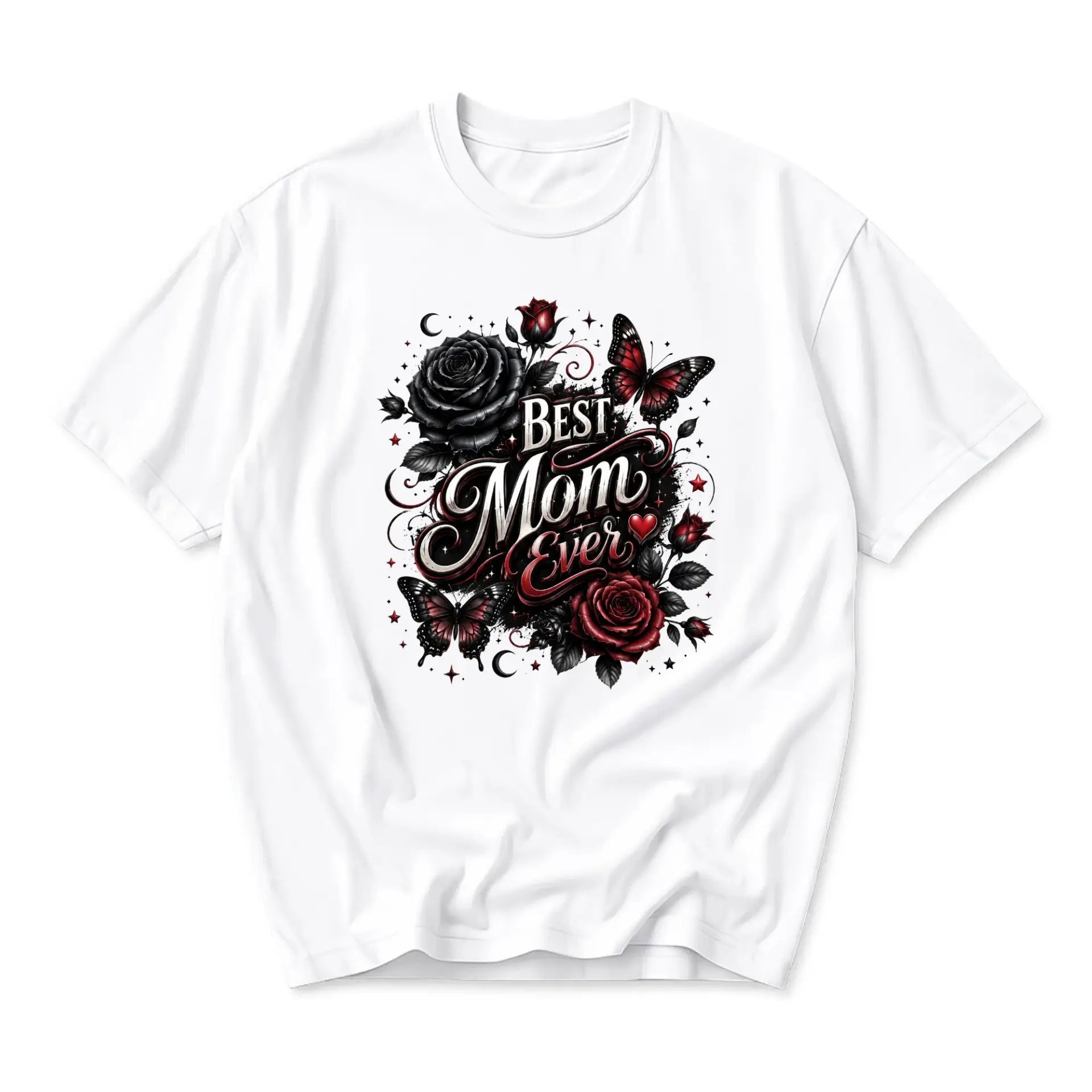 Graphic Tee Best Mom Ever Floral Butterfly Design Unisex Crew Neck Short Sleeve Cotton Casual Everyday Apparel