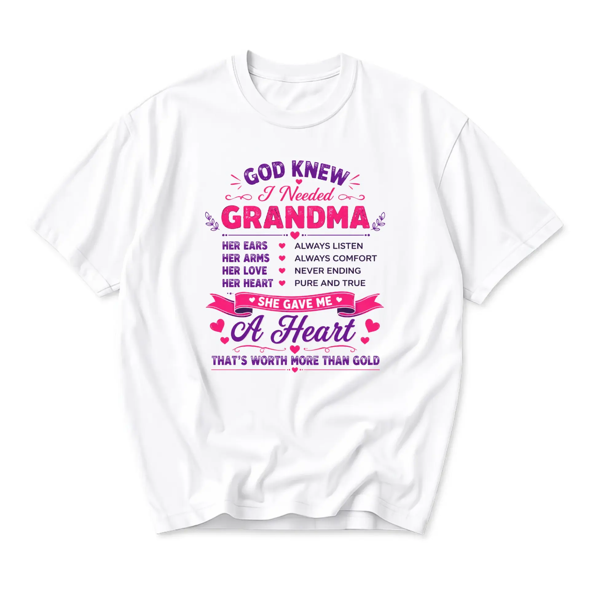Graphic Tee Unisex Crew Neck Shirt God Knew I Needed Grandma Gift for Grandmother Family Appreciation White Top
