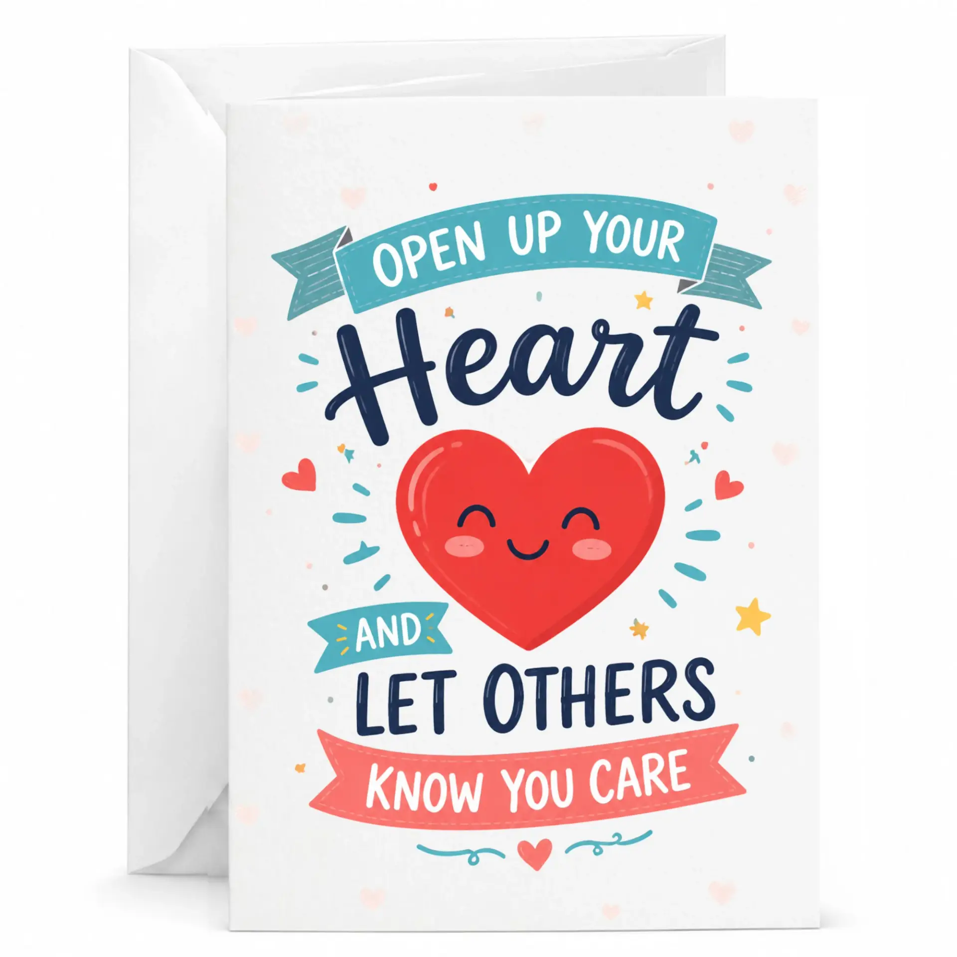 Greeting Card with Cheerful Heart Illustration for Expressing Care and Thoughtful Messages for Special Occasions