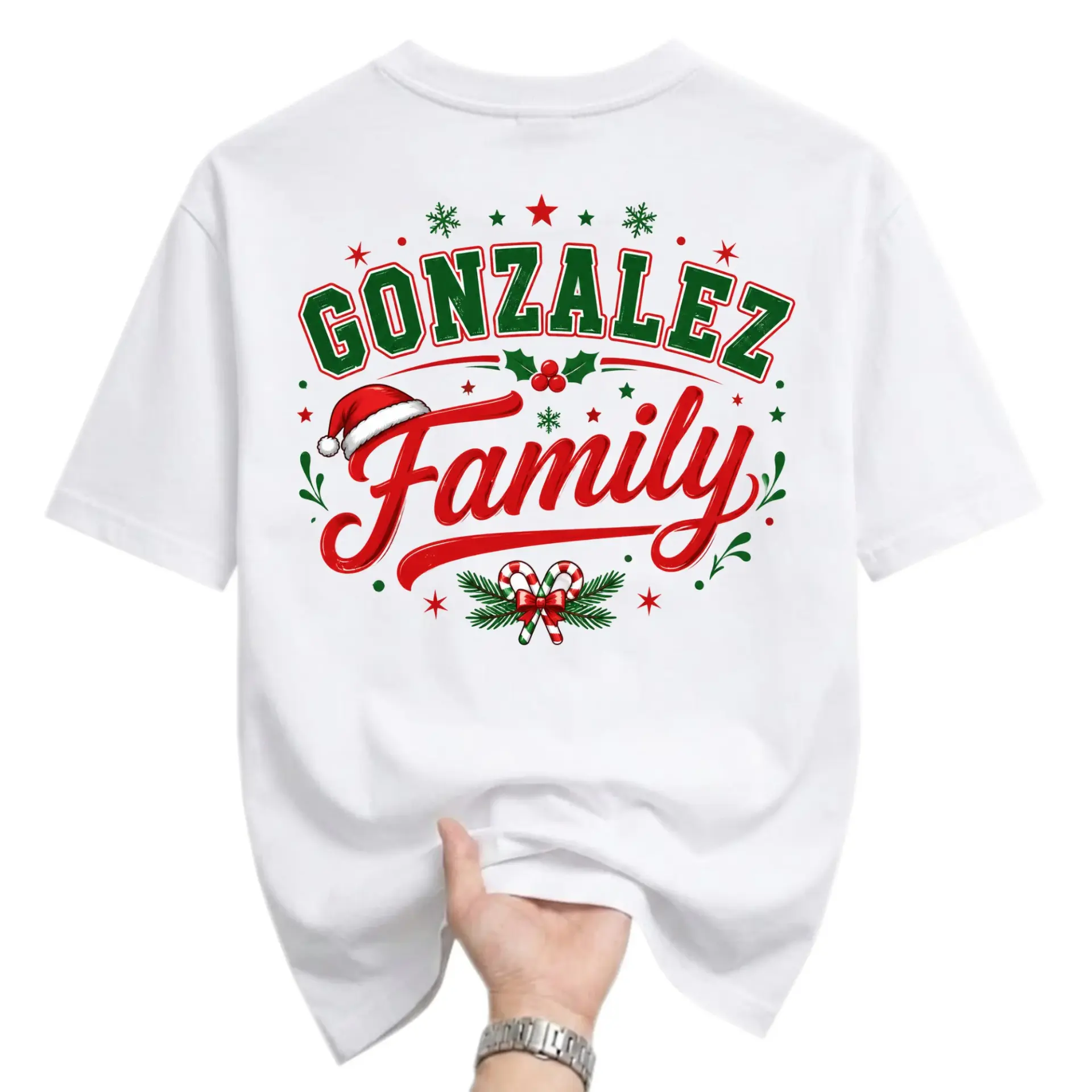 Graphic Tee Unisex Holiday Custom Name Shirt Gonzalez Family Christmas Print Casual Short Sleeve Crew Neck Top White