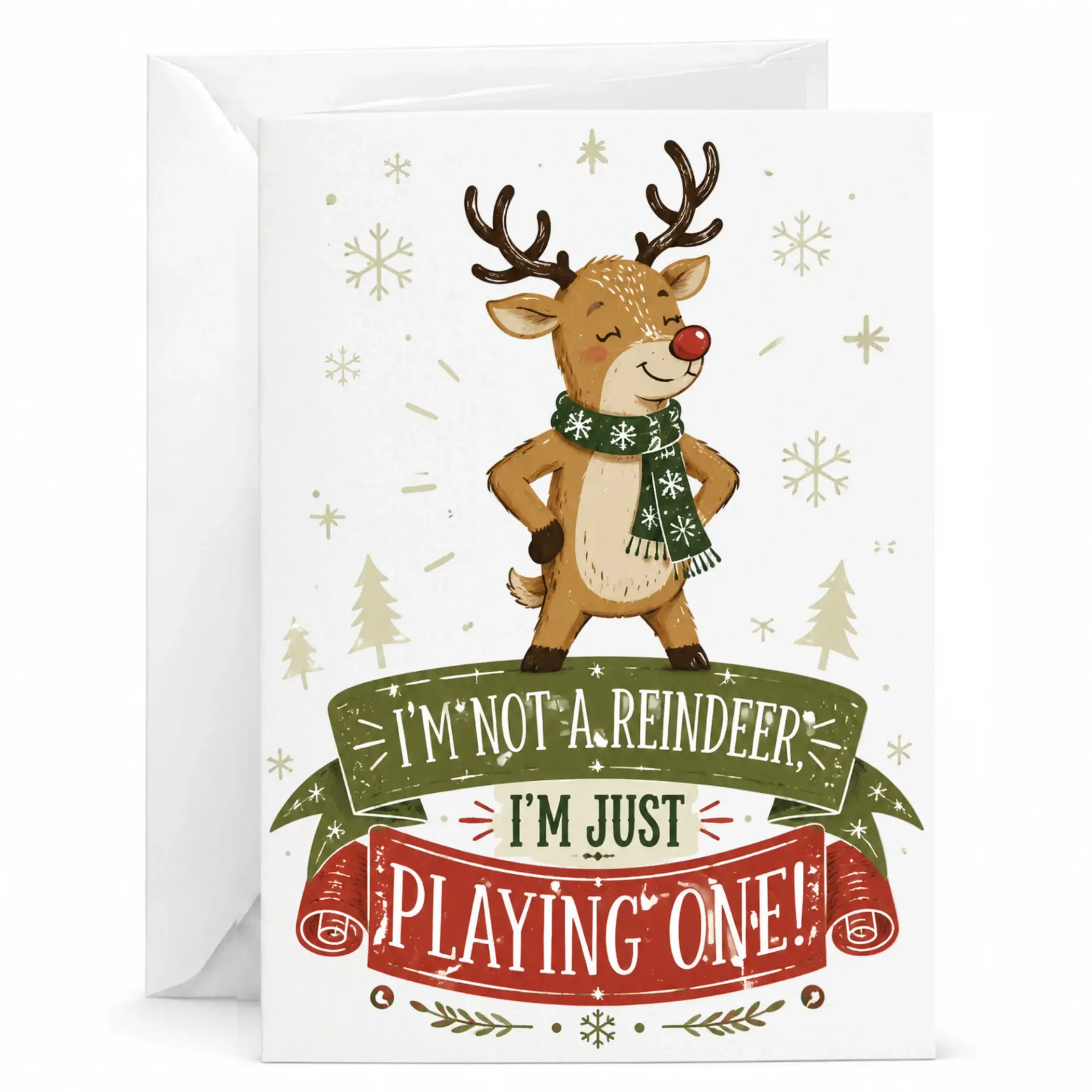 Funny Reindeer Greeting Card I Am Not a Reindeer Im Just Playing One Holiday Note Card for Friends and Family