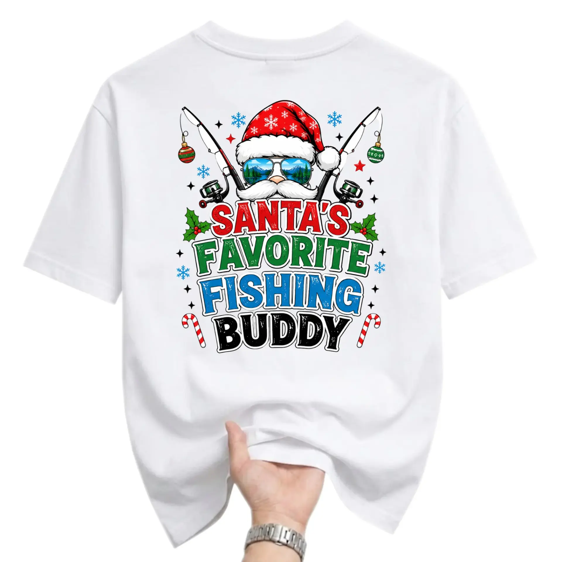 Funny Shirt Santa's Favorite Fishing Graphic Tee Holiday Seasonal Unisex