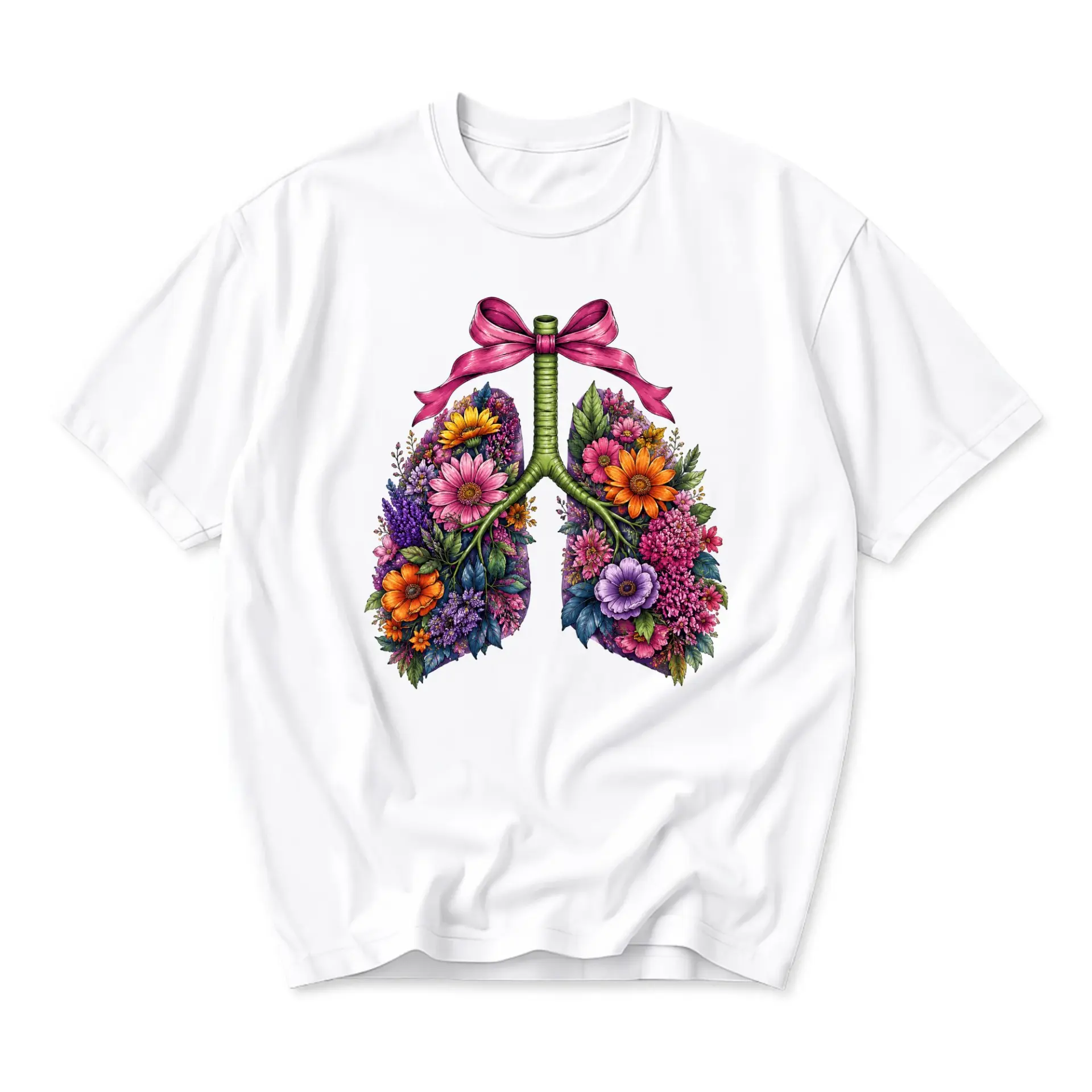 Graphic Tee Floral Human Lungs Illustration Unisex Crew Neck Short Sleeve Shirt Nature Inspired Artistic Apparel