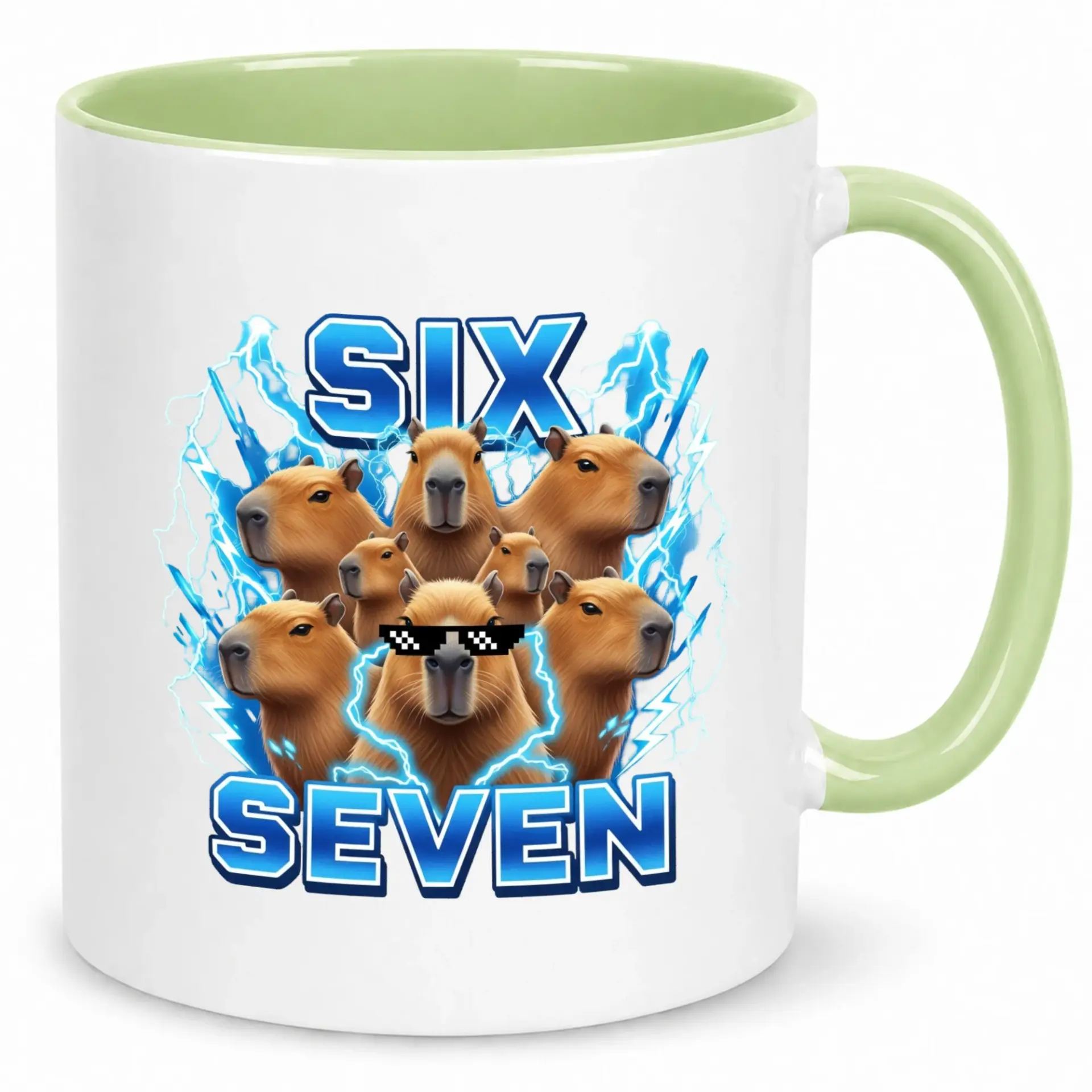 Funny Capybara Ceramic Coffee Mug with "six Seven" Text and Pixel Glasses Design, Unique Animal Drinkware for Home and Office